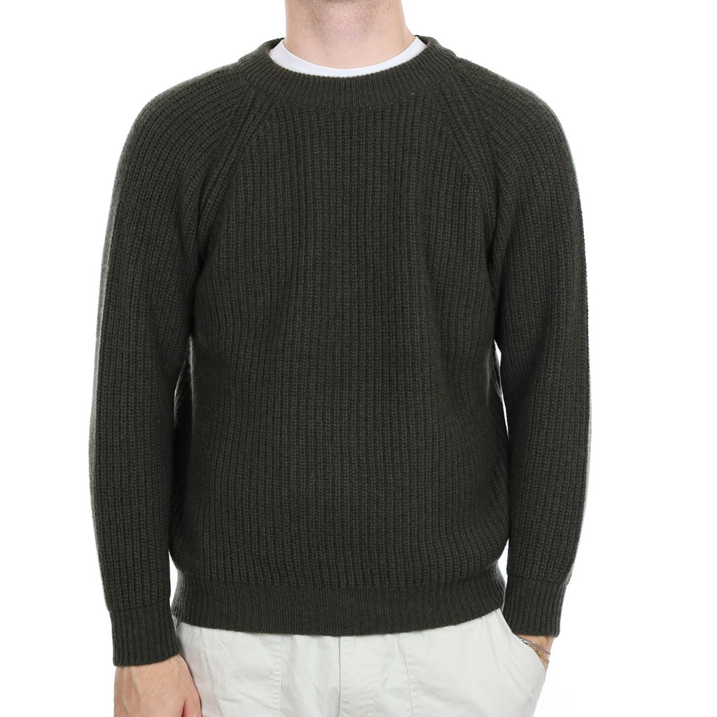 Men's Brand New Scottish Khaki Chunky Cashmere Crew Neck Jumper Large