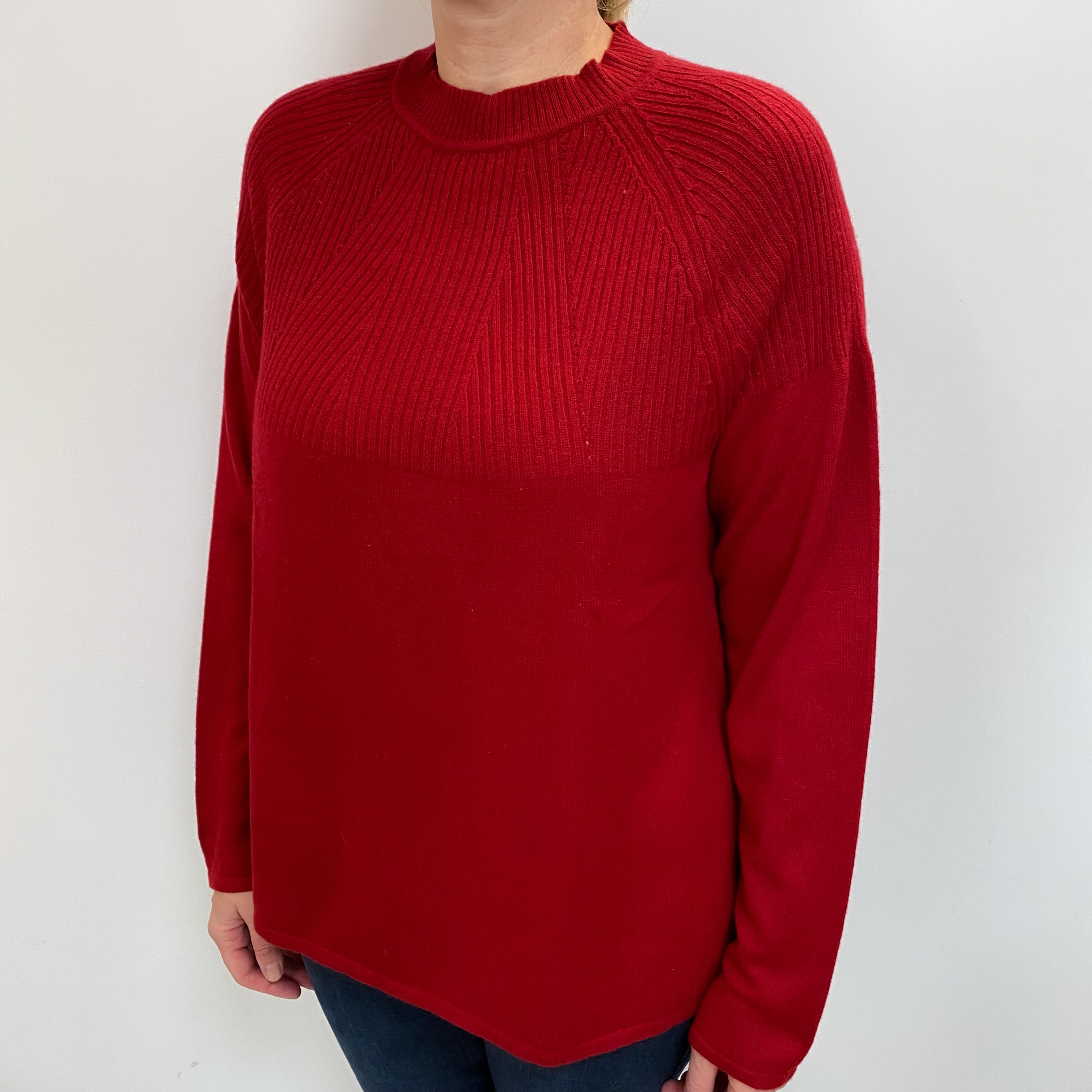 Crimson Red Rib Detail Cashmere Turtle Neck Jumper Large