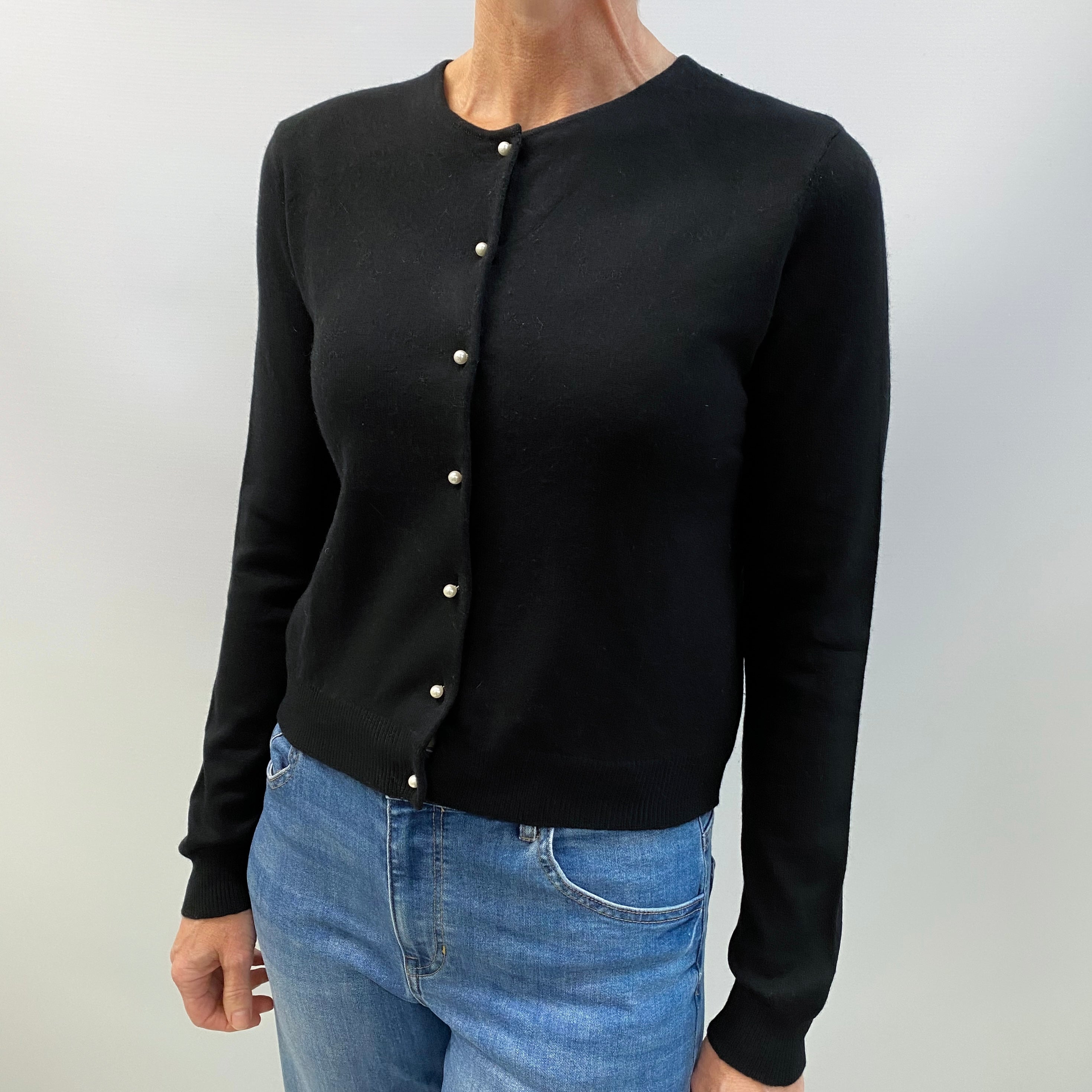 Ralph Lauren Black Cashmere Crew Neck Cardigan Small