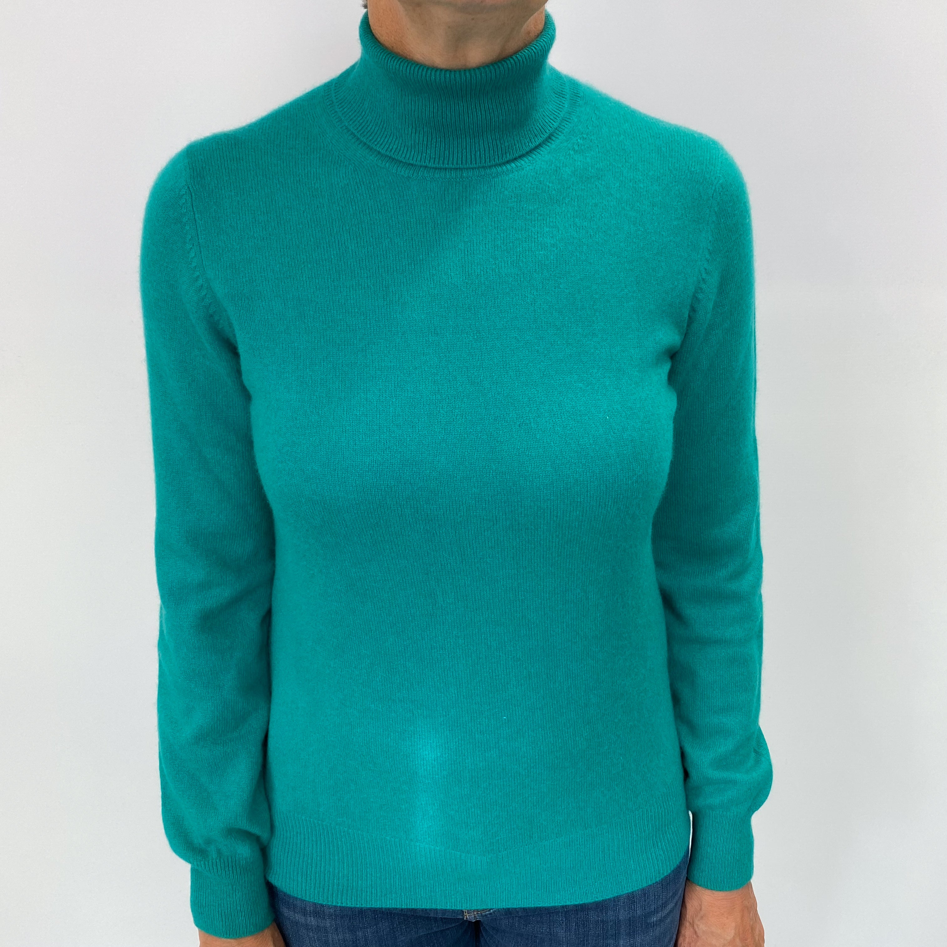 Parakeet Green Cashmere Polo Neck Jumper Medium