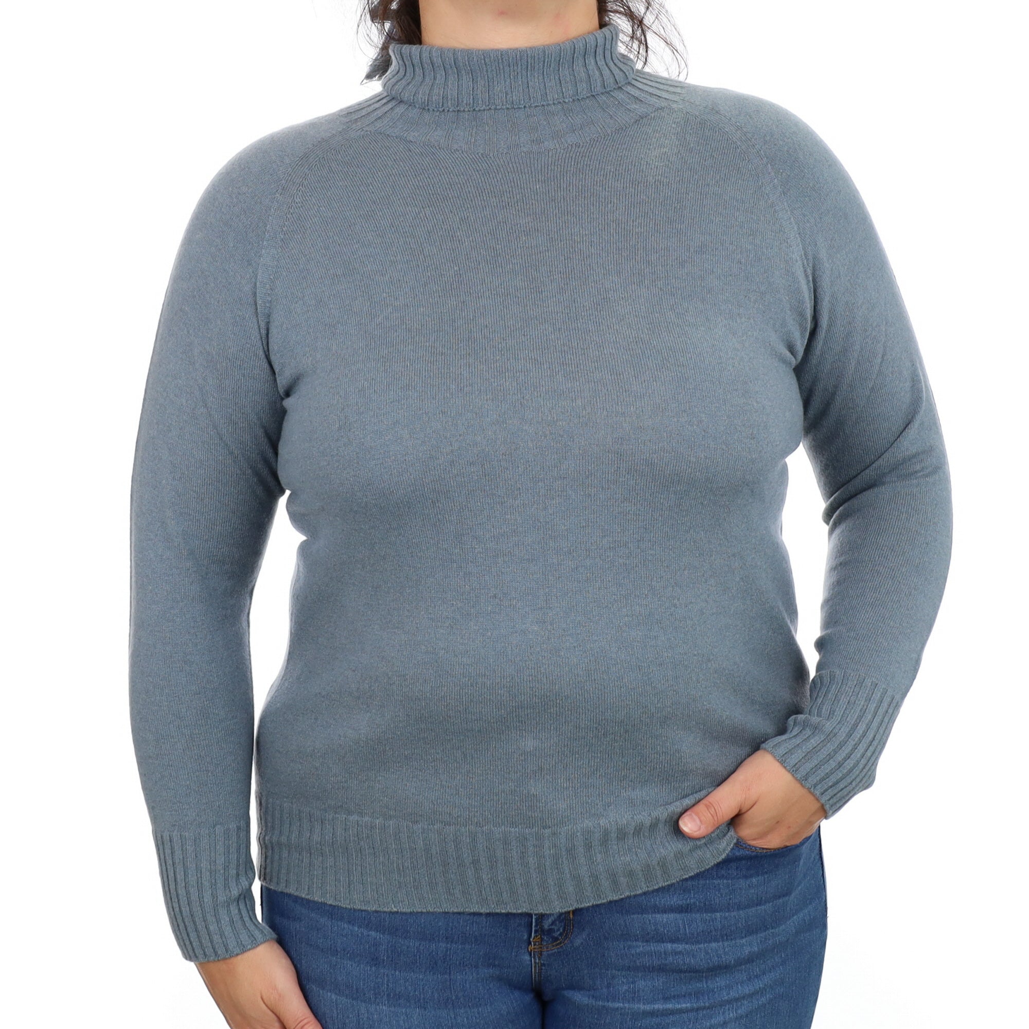 Stone Blue Cashmere Polo Neck Jumper Large