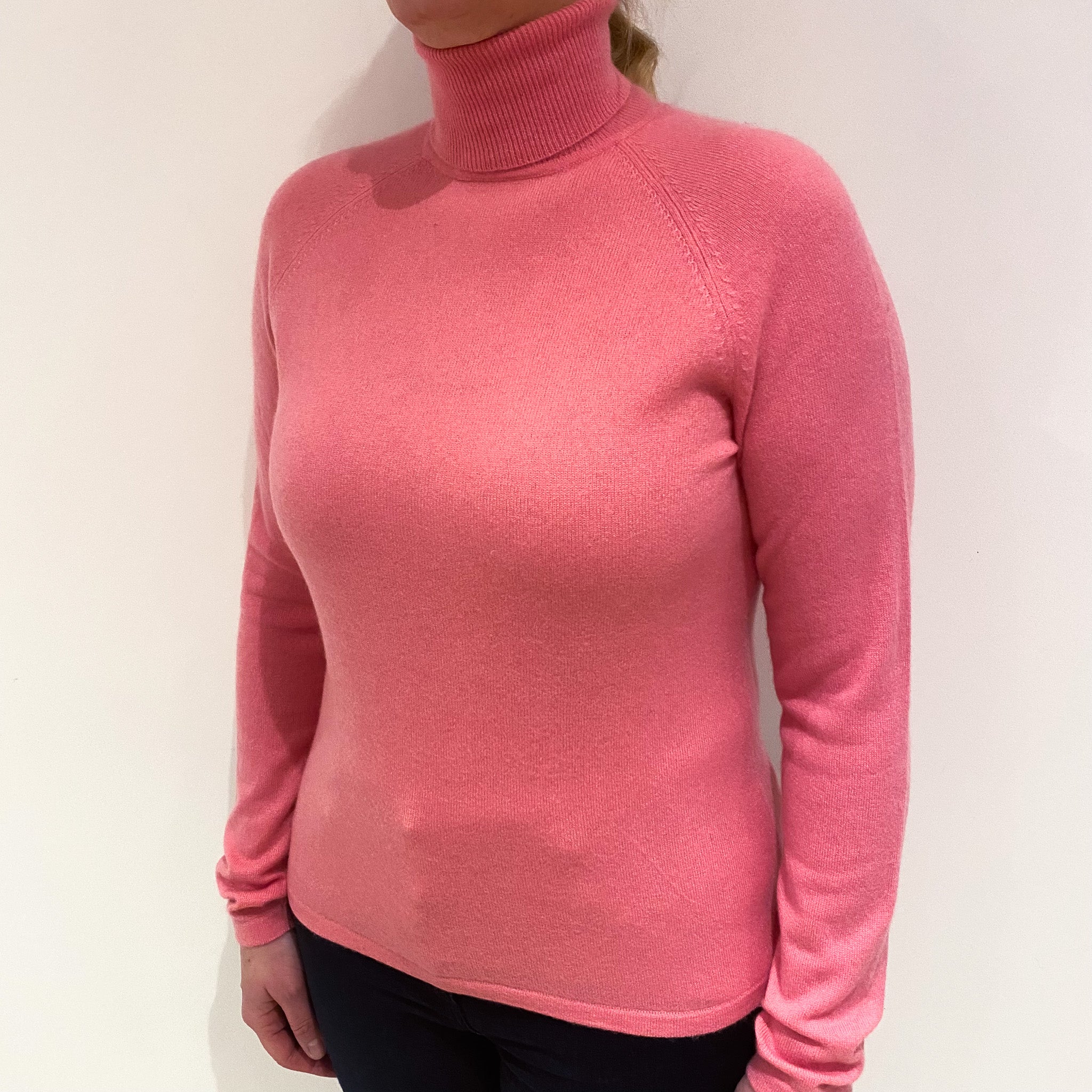 Lupin Pink Cashmere Polo Neck Jumper Large