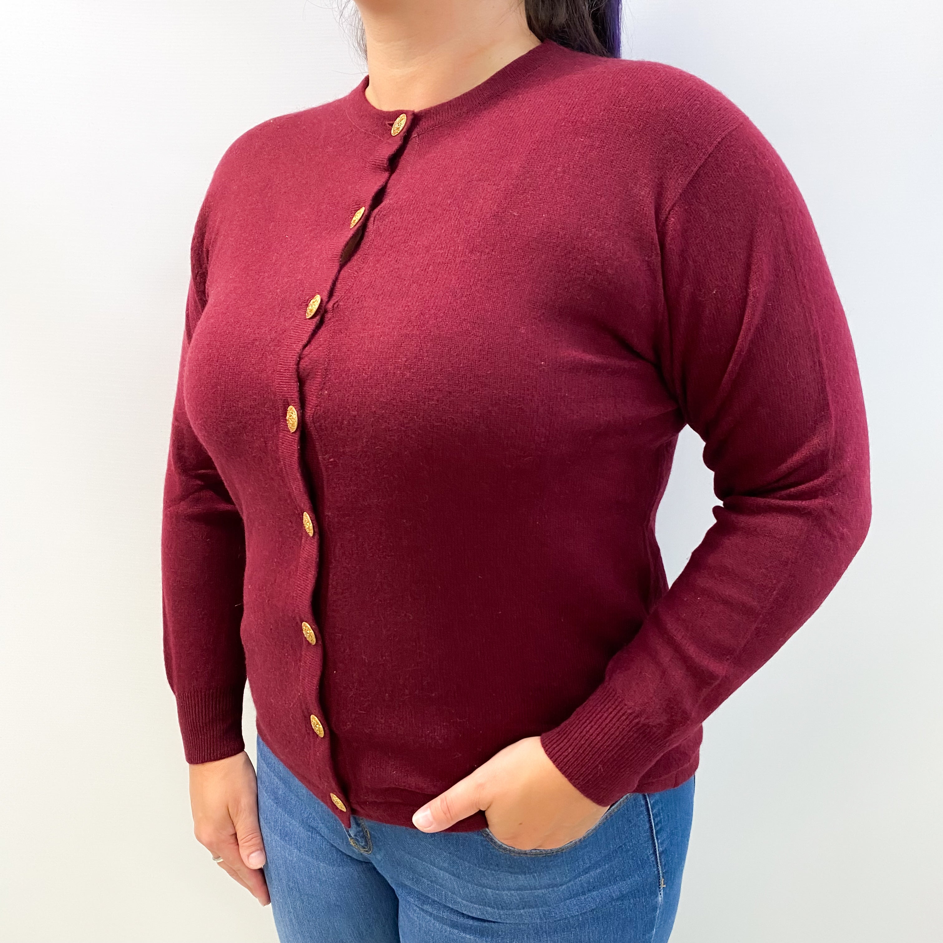 Mulberry Purple Cashmere Crew Neck Cardigan Large
