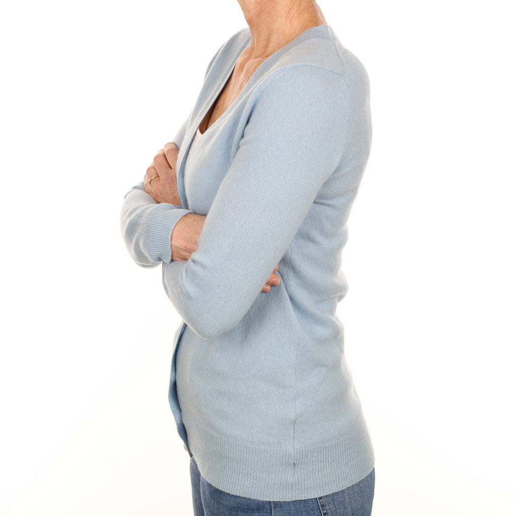 Pale Blue Cashmere V Neck Cardigan Small