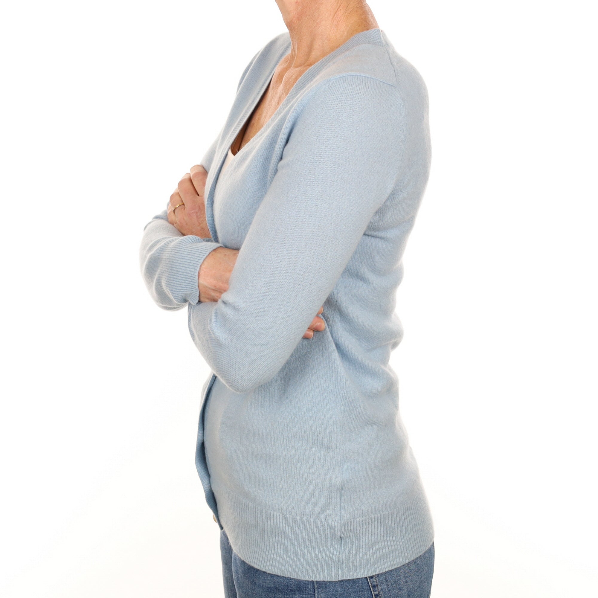 Pale Blue Cashmere V Neck Cardigan Small