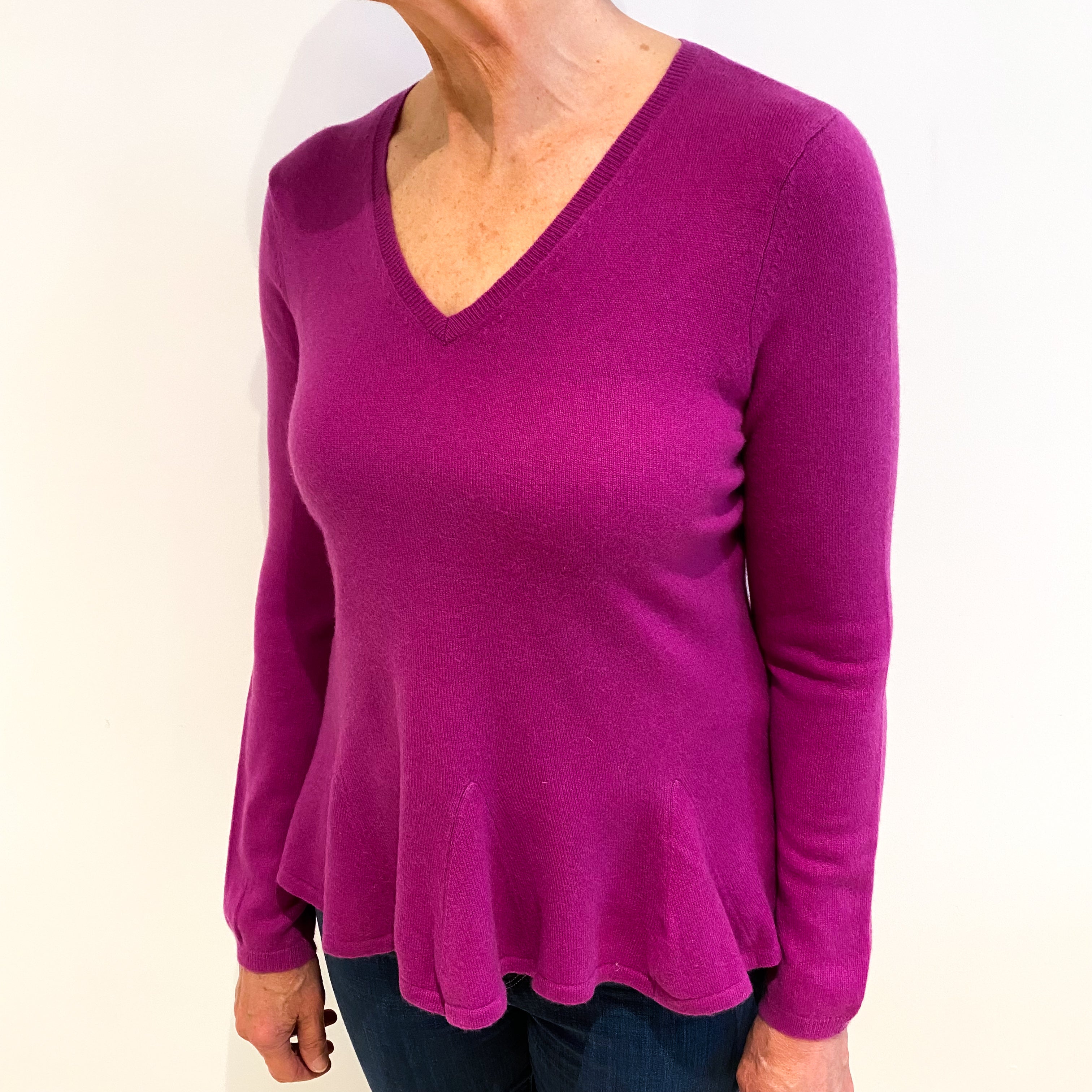 Loganberry Purple Cashmere V Neck Jumper Medium
