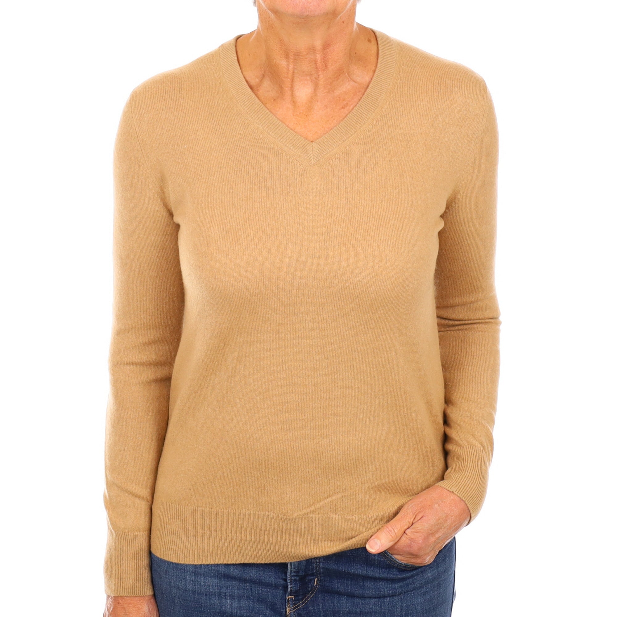 Caramel Brown Cashmere V Neck Jumper Medium