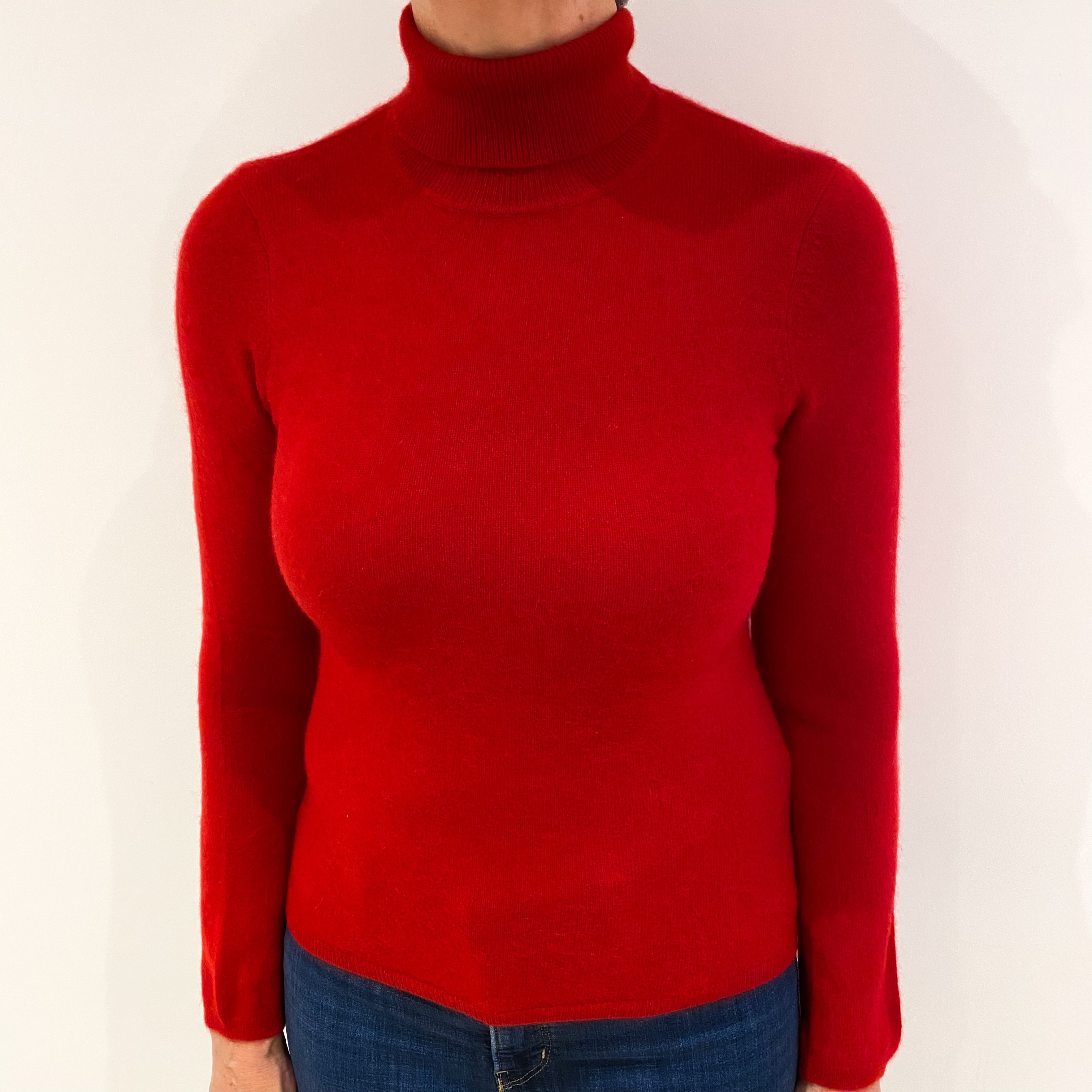 Postbox Red Cashmere Polo Neck Jumper Medium