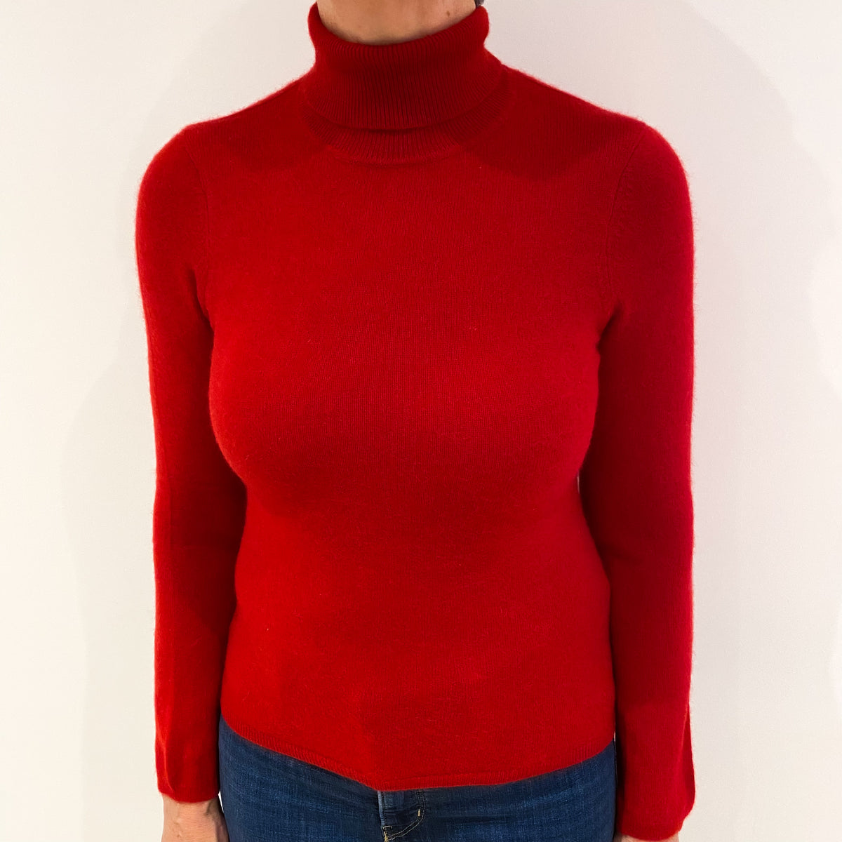 Postbox Red Cashmere Polo Neck Jumper Medium