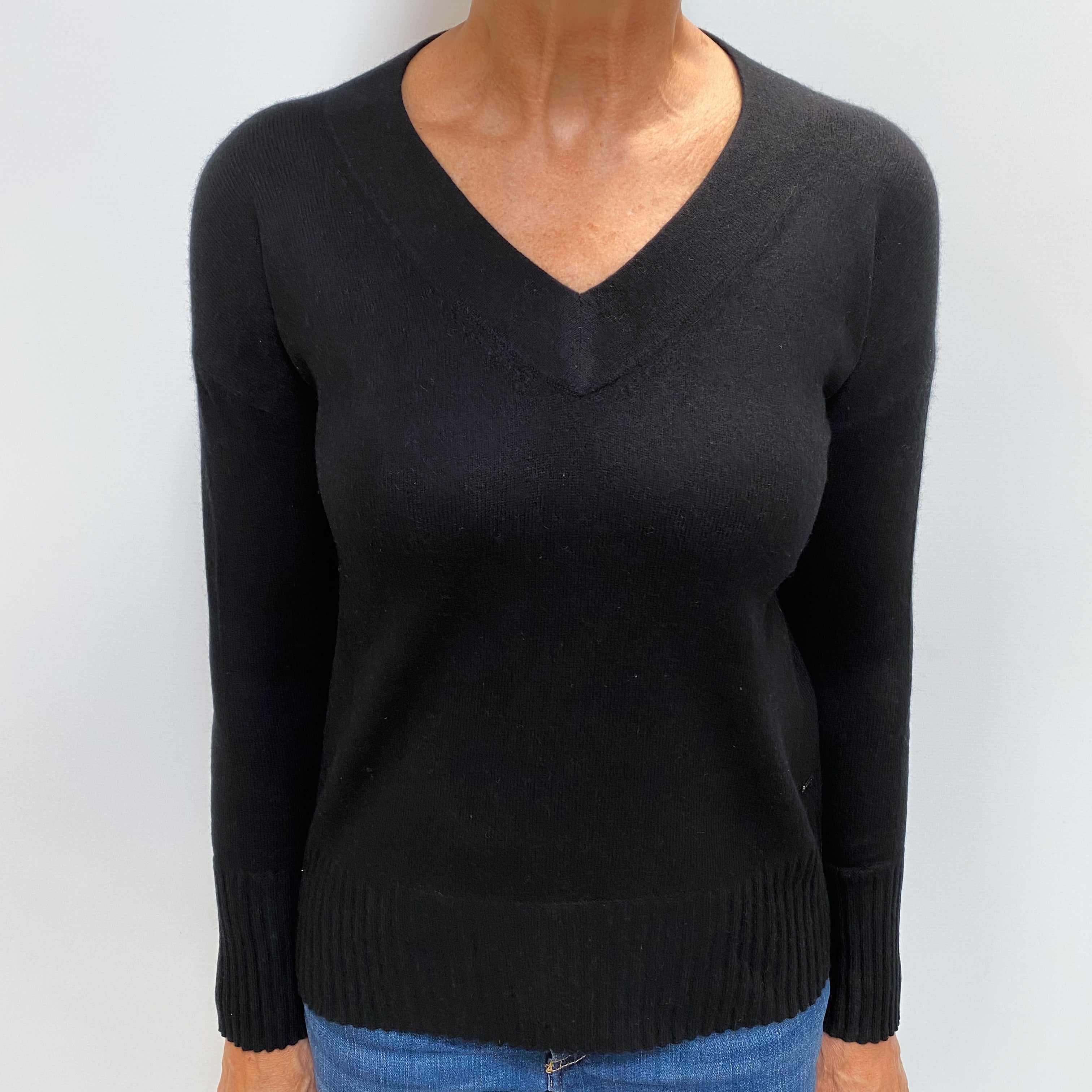 Black Cashmere V Neck Jumper Medium