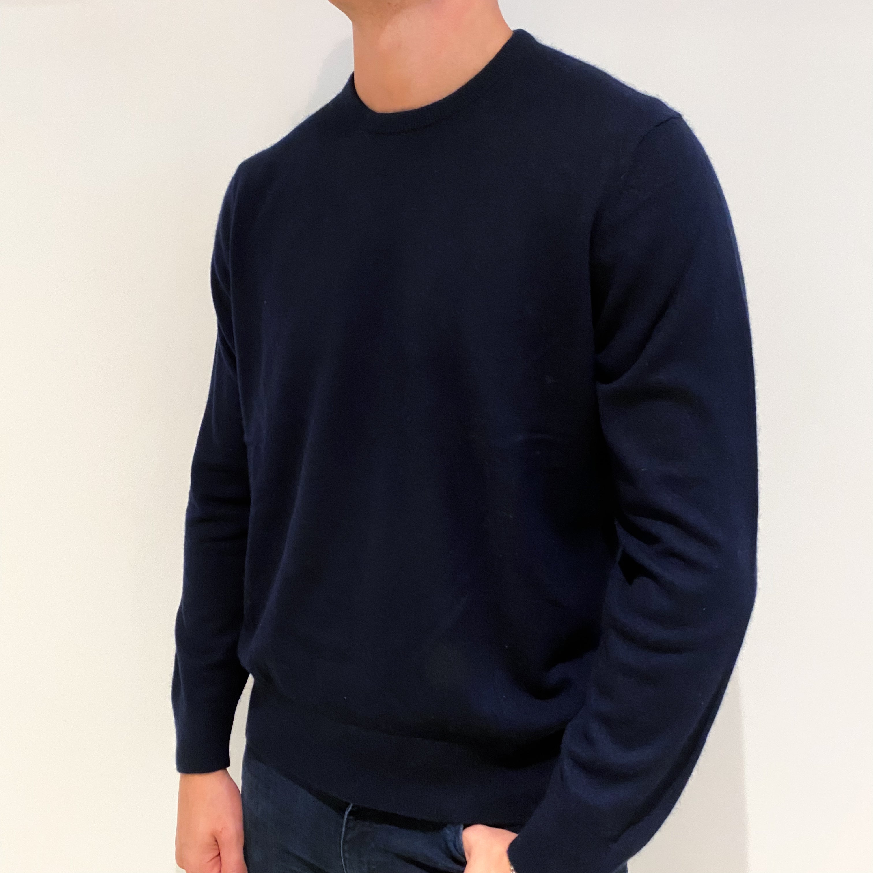 Men's Navy Blue Cashmere Crew Neck Jumper Large