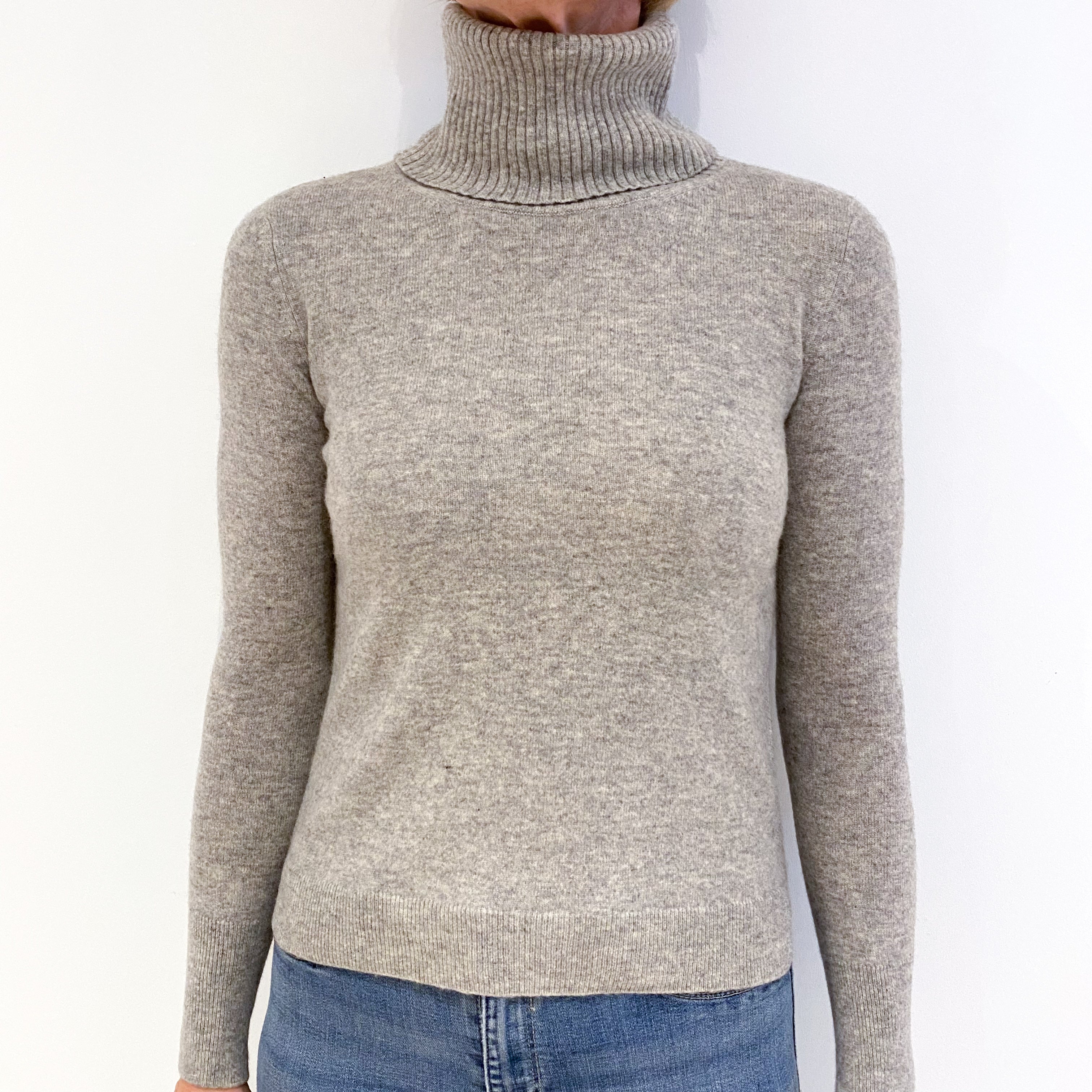 Smoke Grey Cashmere Polo Neck Jumper Small