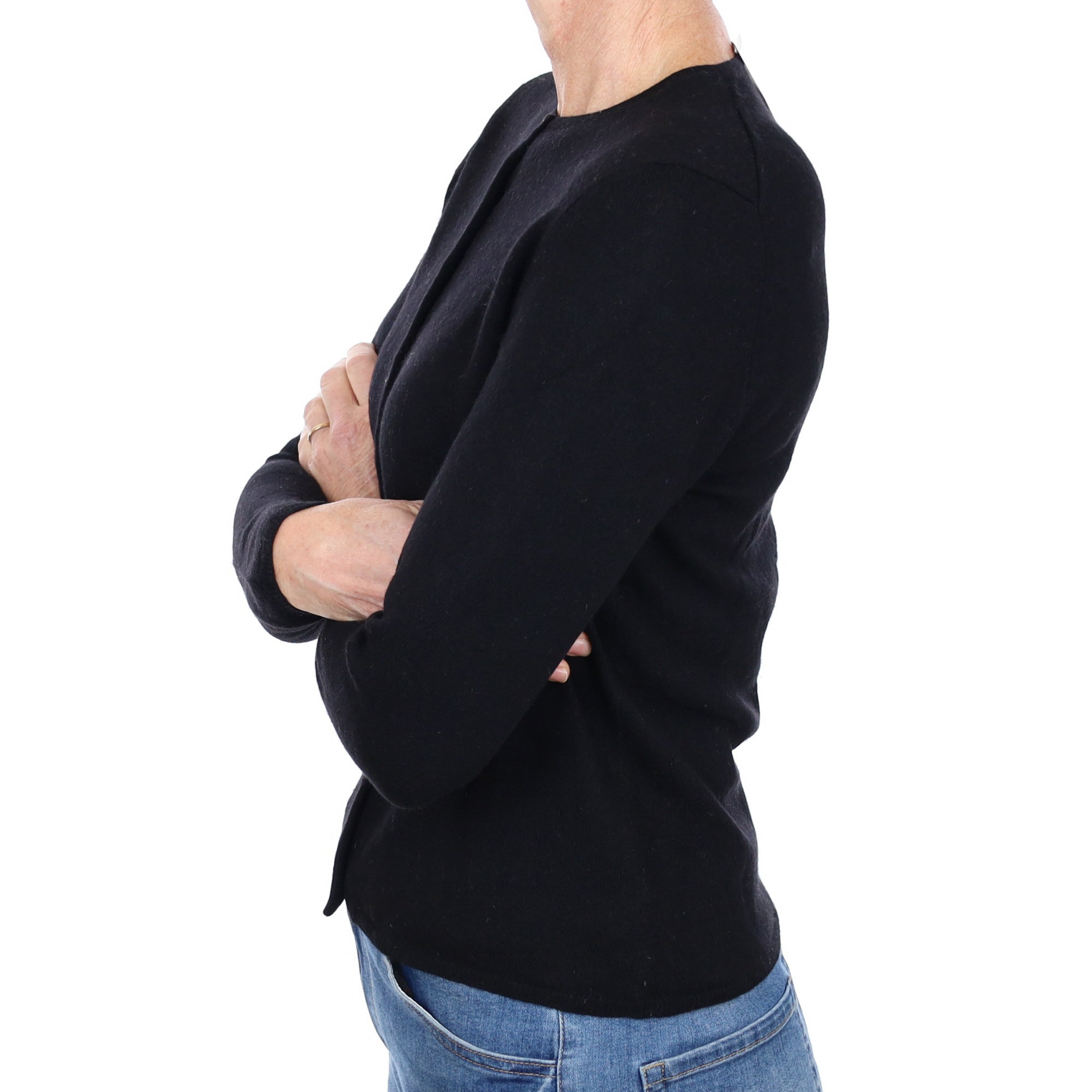 Black Cashmere Crew Neck Cardigan Small