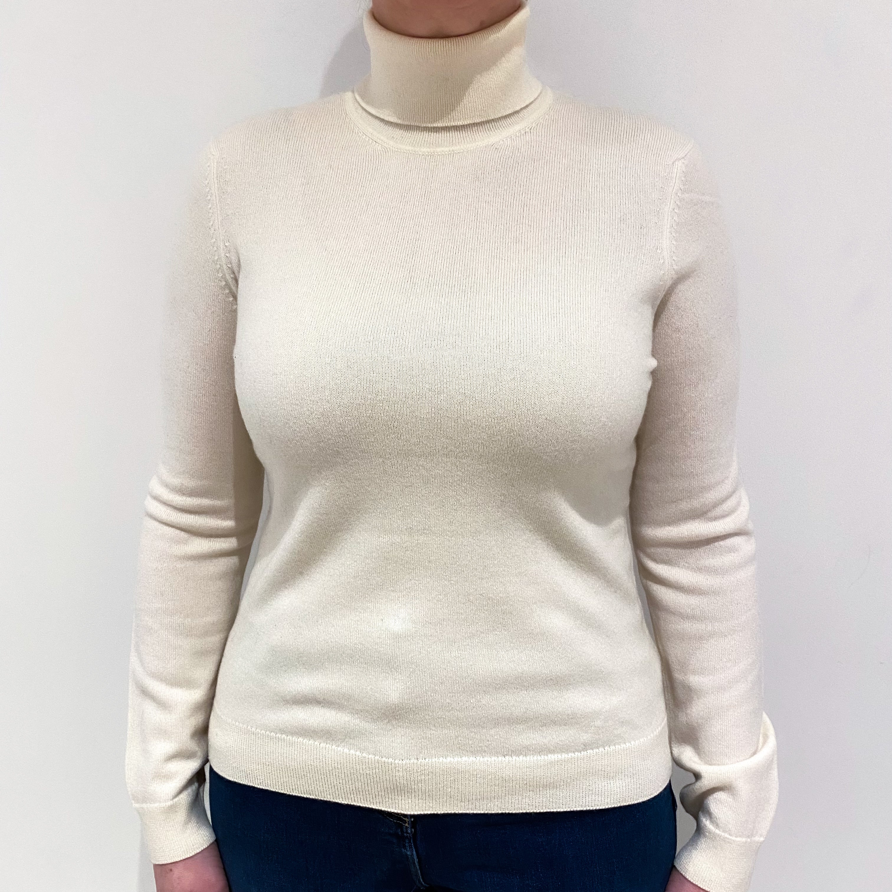 Cream Cashmere Polo Neck Jumper Large