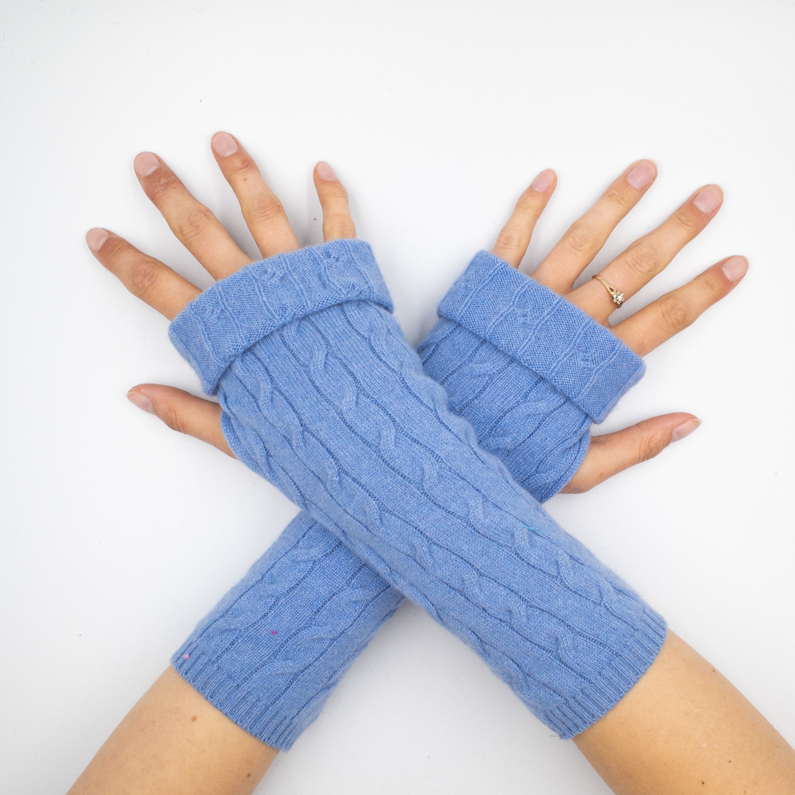 Baby Blue Cable Fingerless Gloves