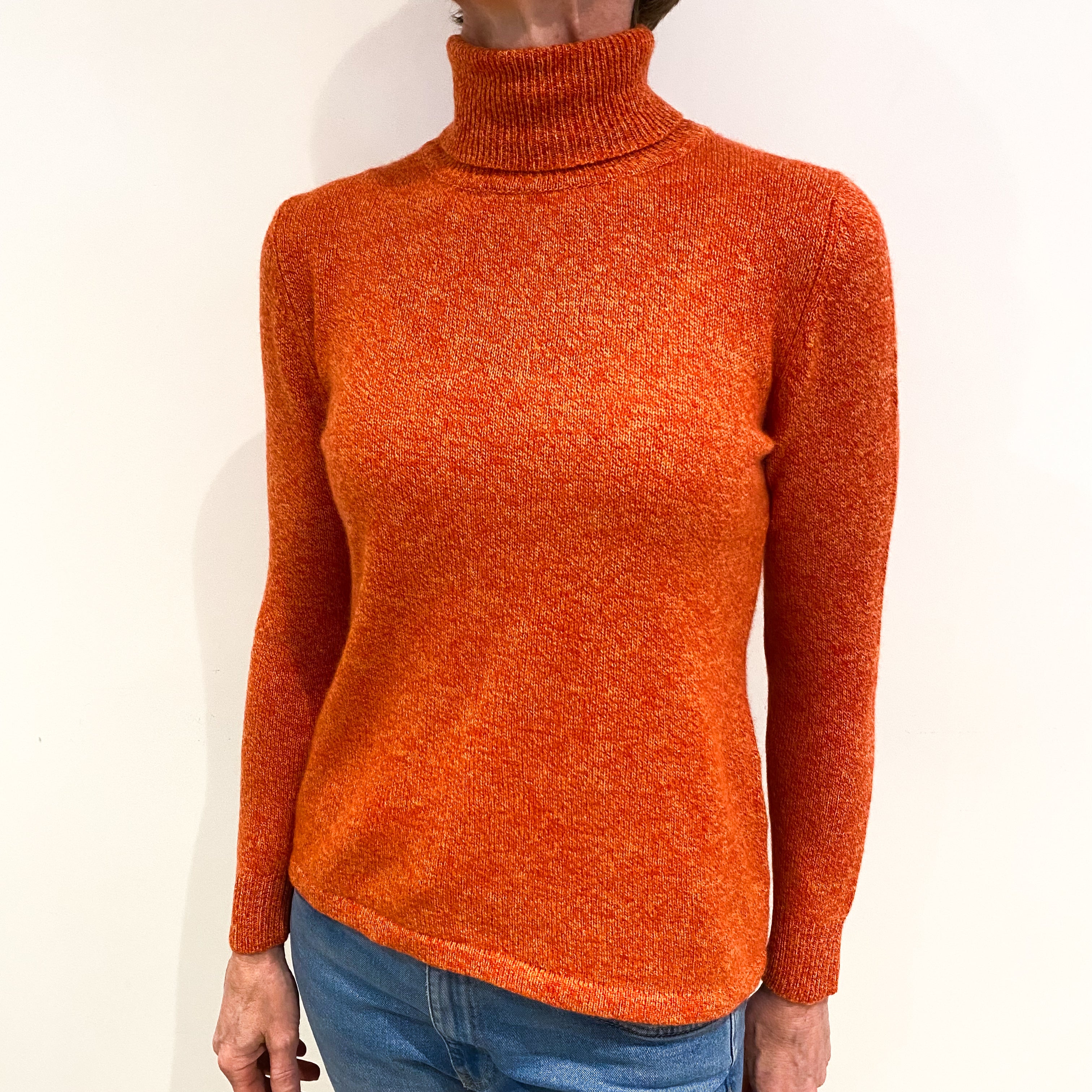 Orange Marl Cashmere Polo Neck Jumper Small