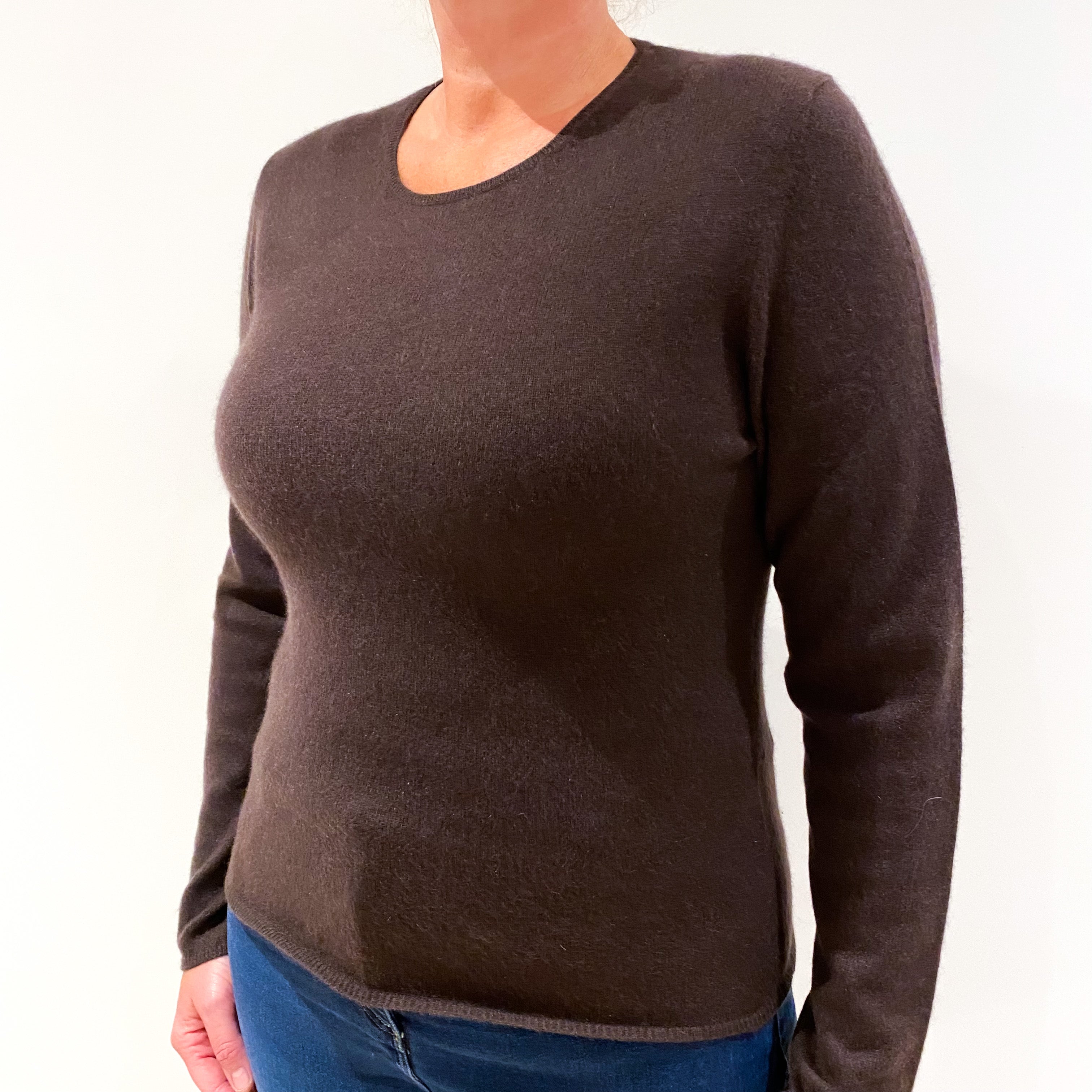 Chocolate Brown Cashmere Crew Neck Jumper Large