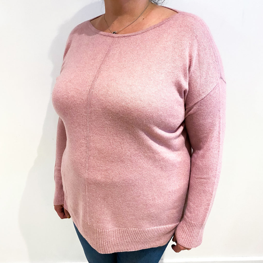 Faded Heather Pink Cashmere Crew Neck Jumper Extra Large