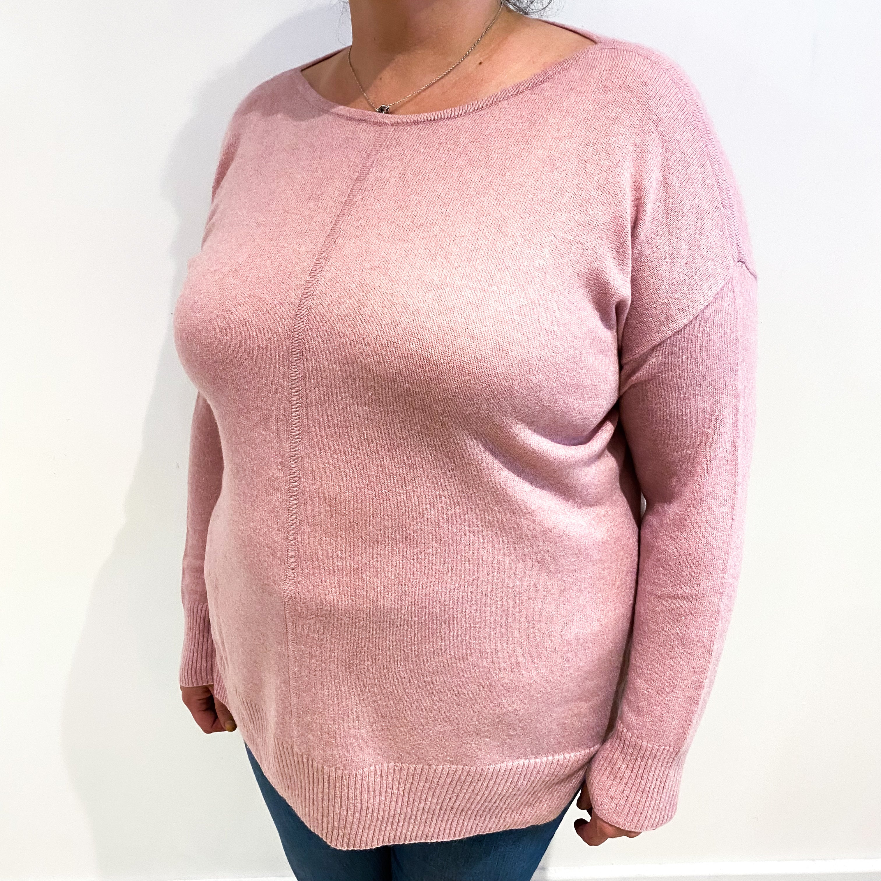 Faded Heather Pink Cashmere Crew Neck Jumper Extra Large