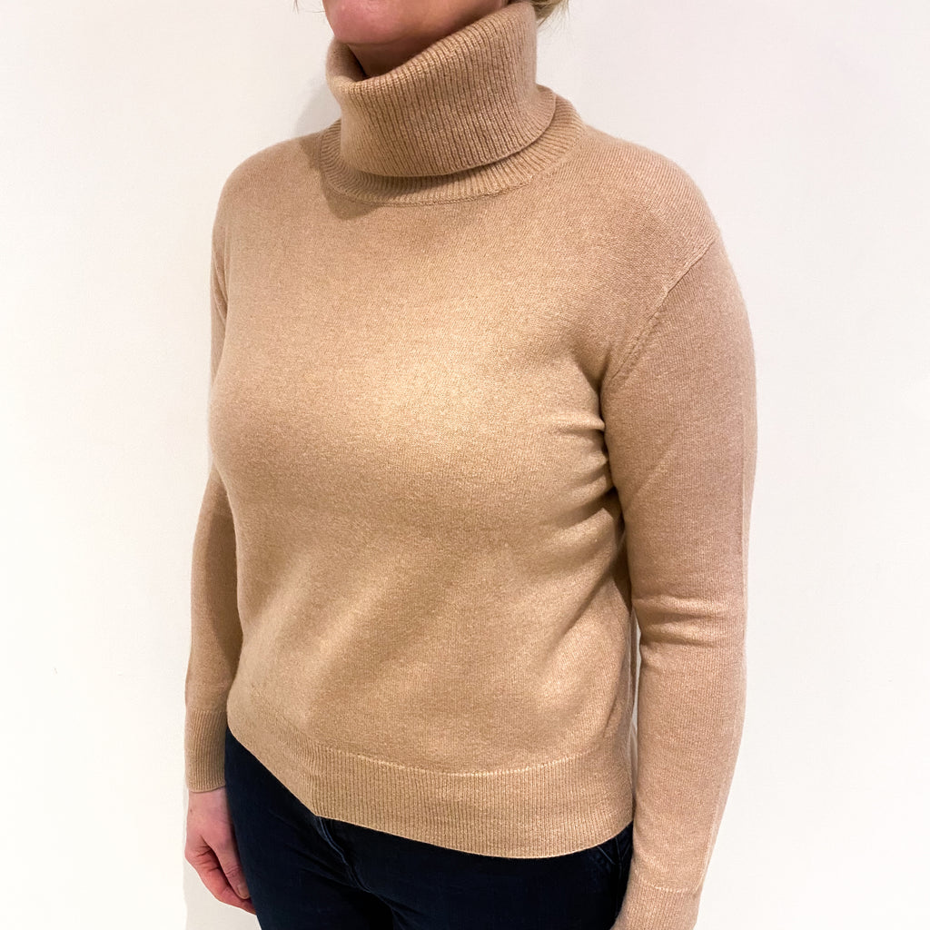 Nude Beige Cashmere Polo Neck Jumper Large