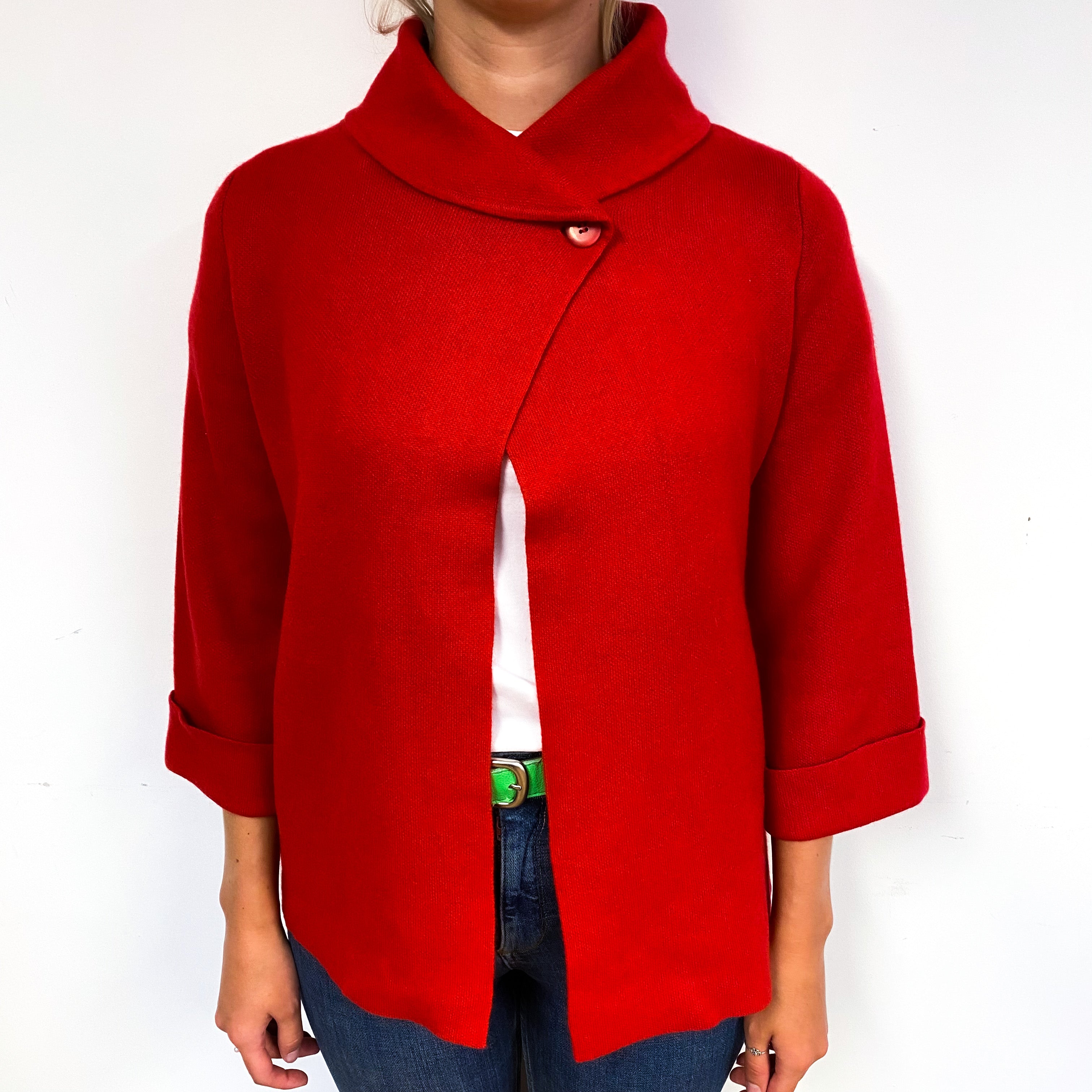 Scarlet Red Heavy Knit Cashmere Collared Jacket Small