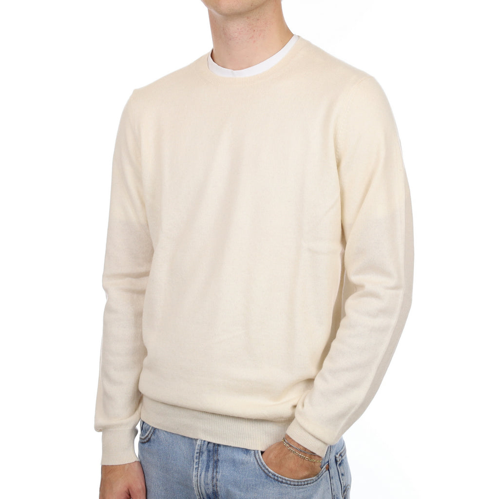 Men's Vanilla Cream Cashmere Crew Neck Jumper Large