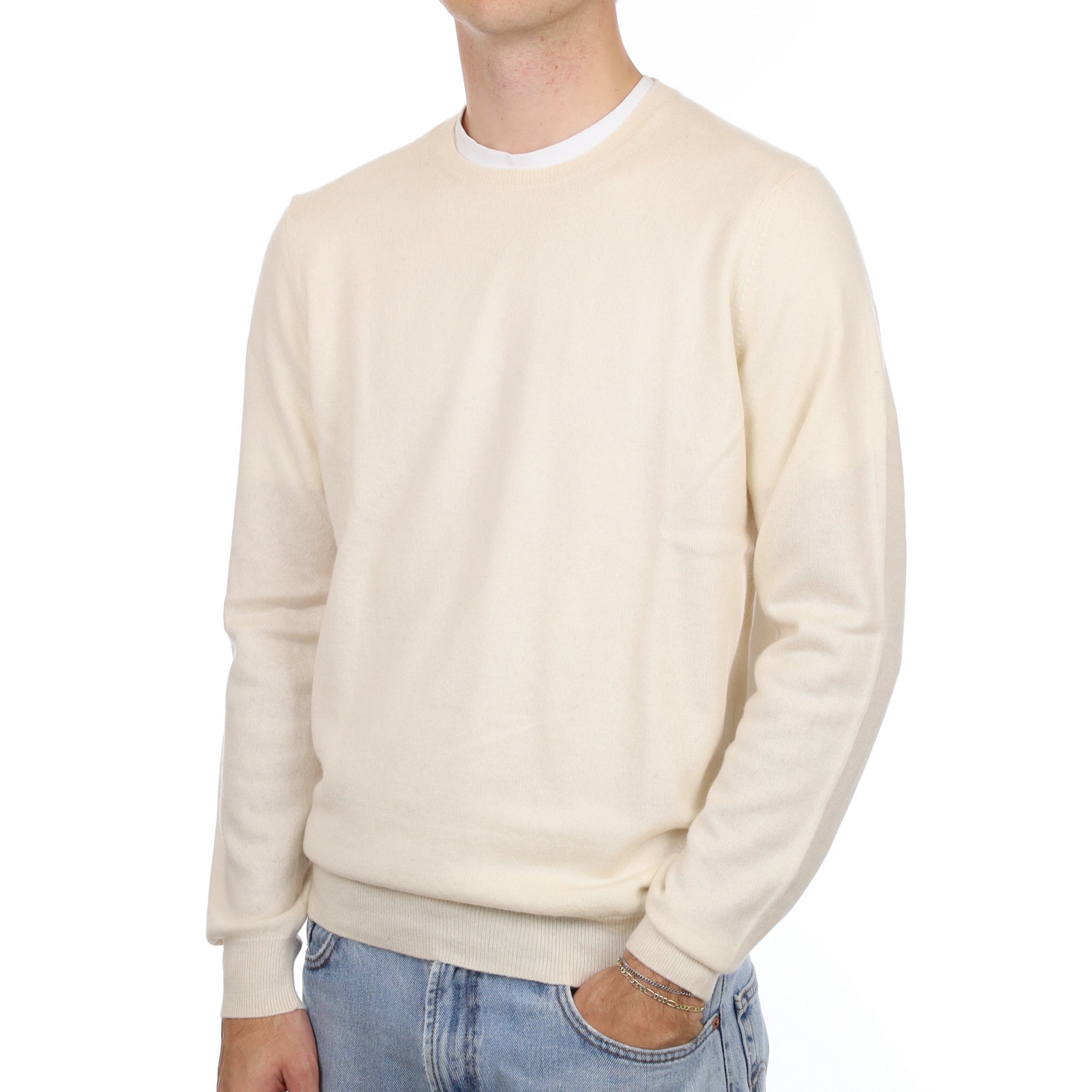 Men's Vanilla Cream Cashmere Crew Neck Jumper Large