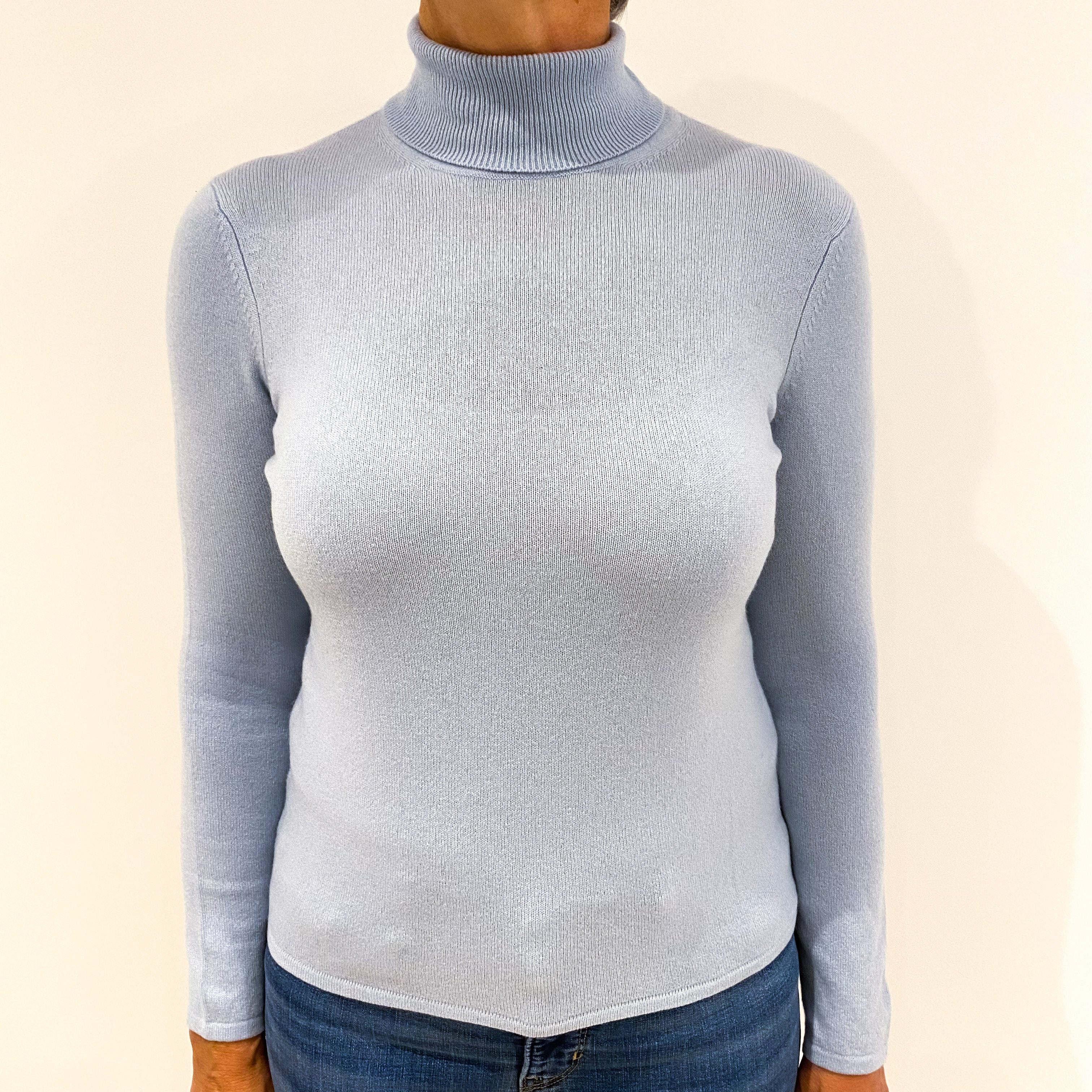 Powder Blue Cashmere Polo Neck Jumper Medium