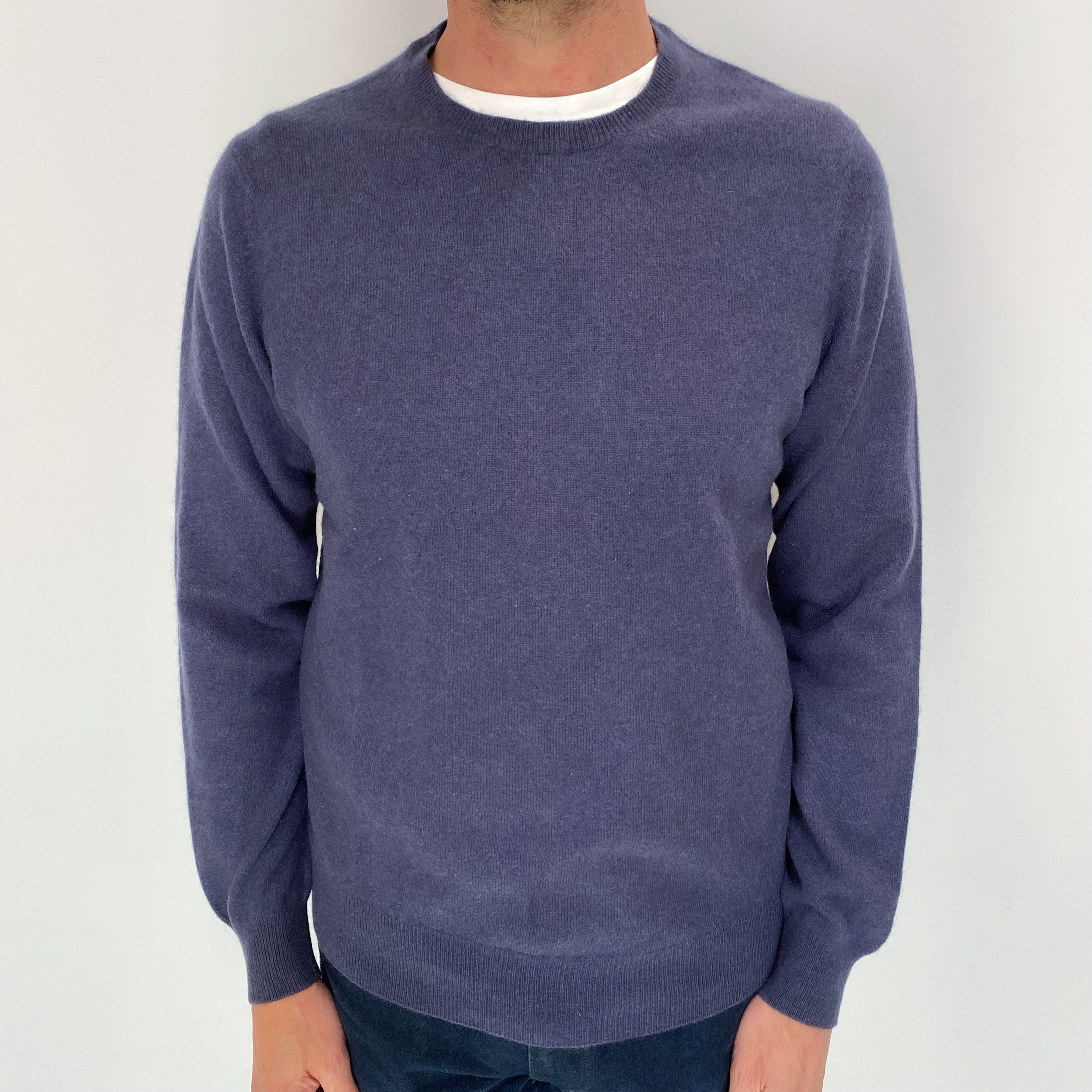 Men's Dark Slate Blue Cashmere Crew Neck Jumper Small