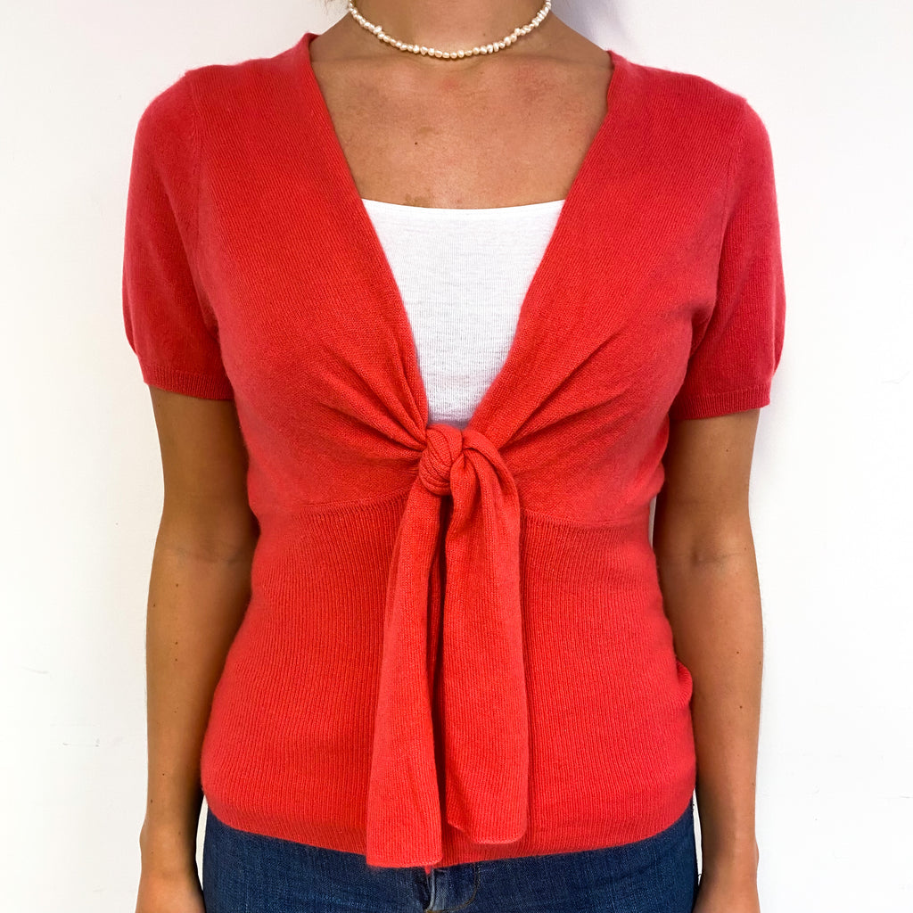 Strawberry Pink Short Sleeve Cashmere V-Neck Jumper Small