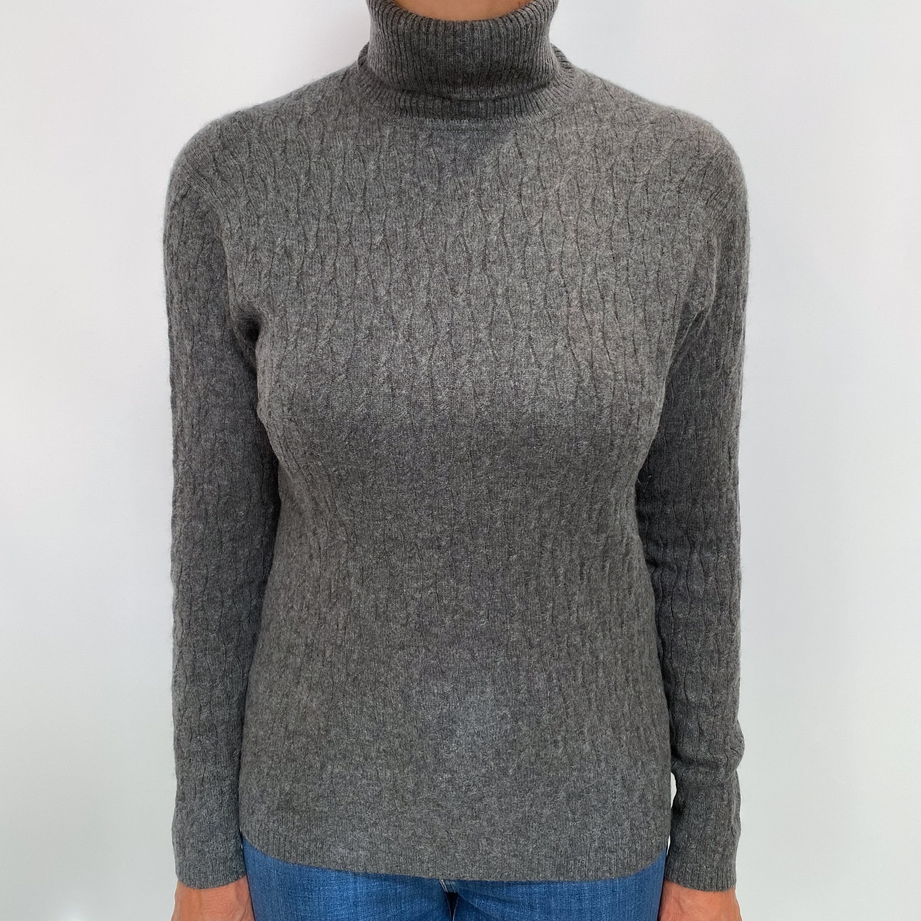 Slate Grey Cashmere Polo Neck Jumper Medium