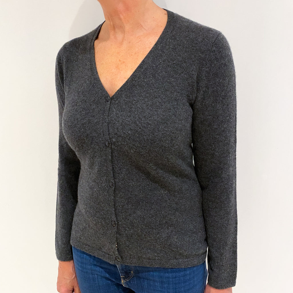 Slate Grey Cashmere Vee Neck Cardigan Medium