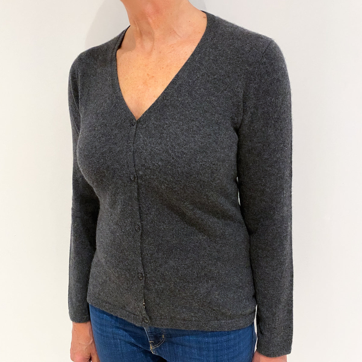 Slate Grey Cashmere Vee Neck Cardigan Medium