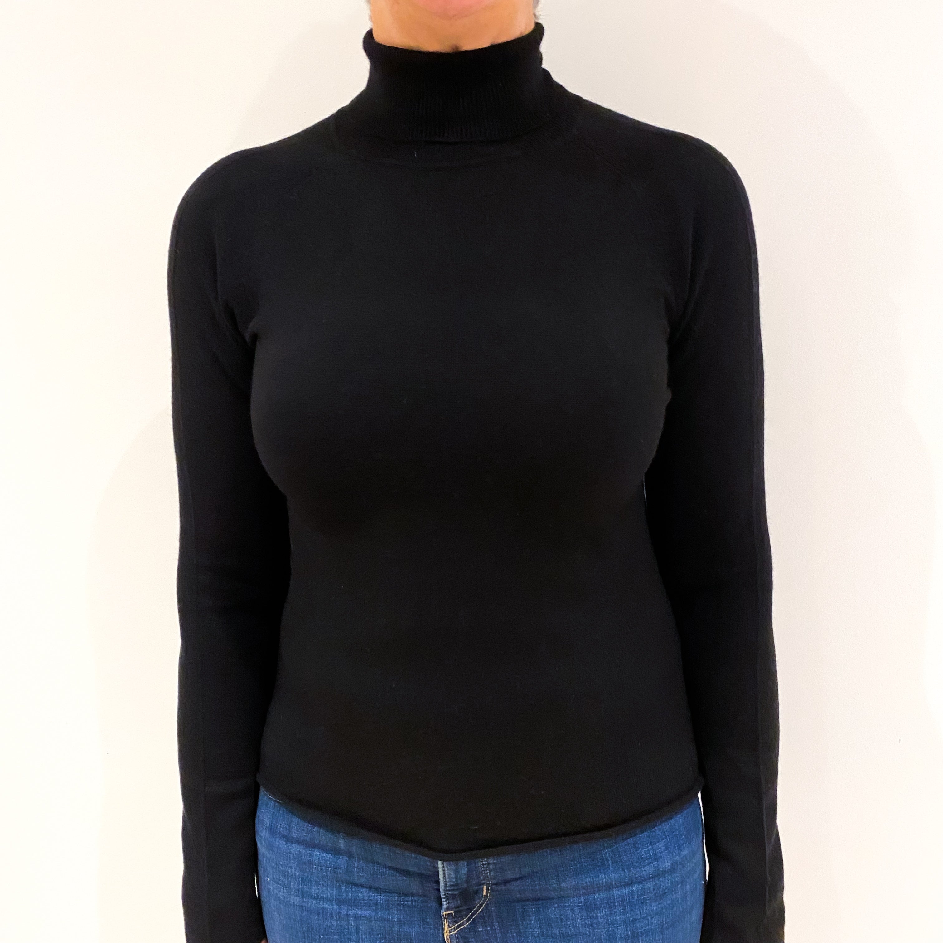 Black Cashmere Polo Neck Jumper Medium