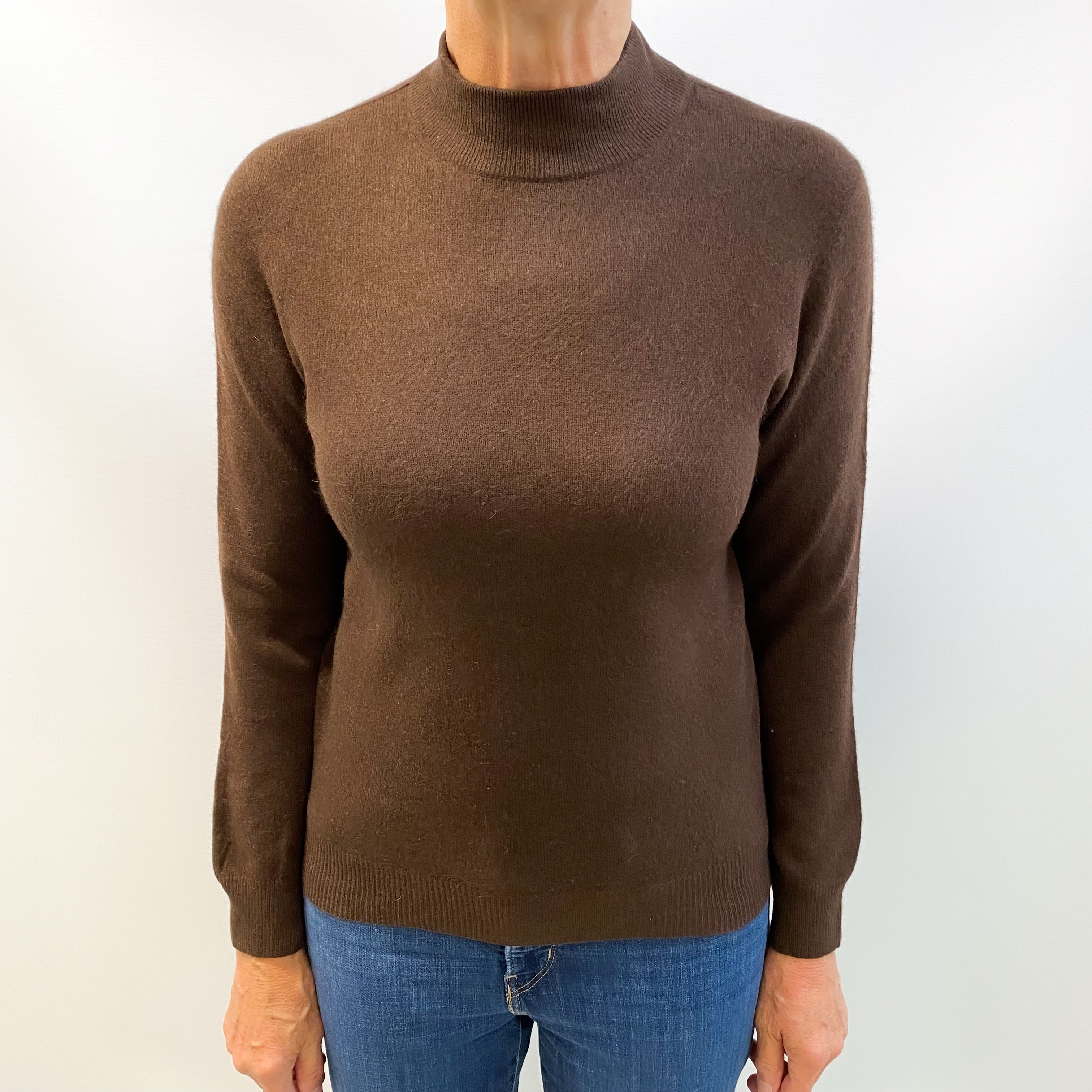Dark Chocolate Brown Cashmere Turtle Neck Jumper Medium
