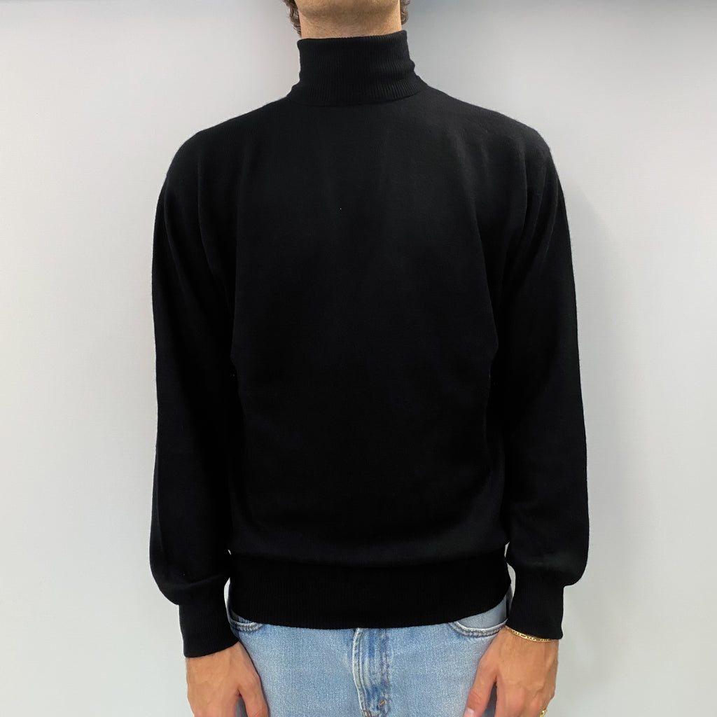 Men's Black Cashmere Polo Neck Jumper Large