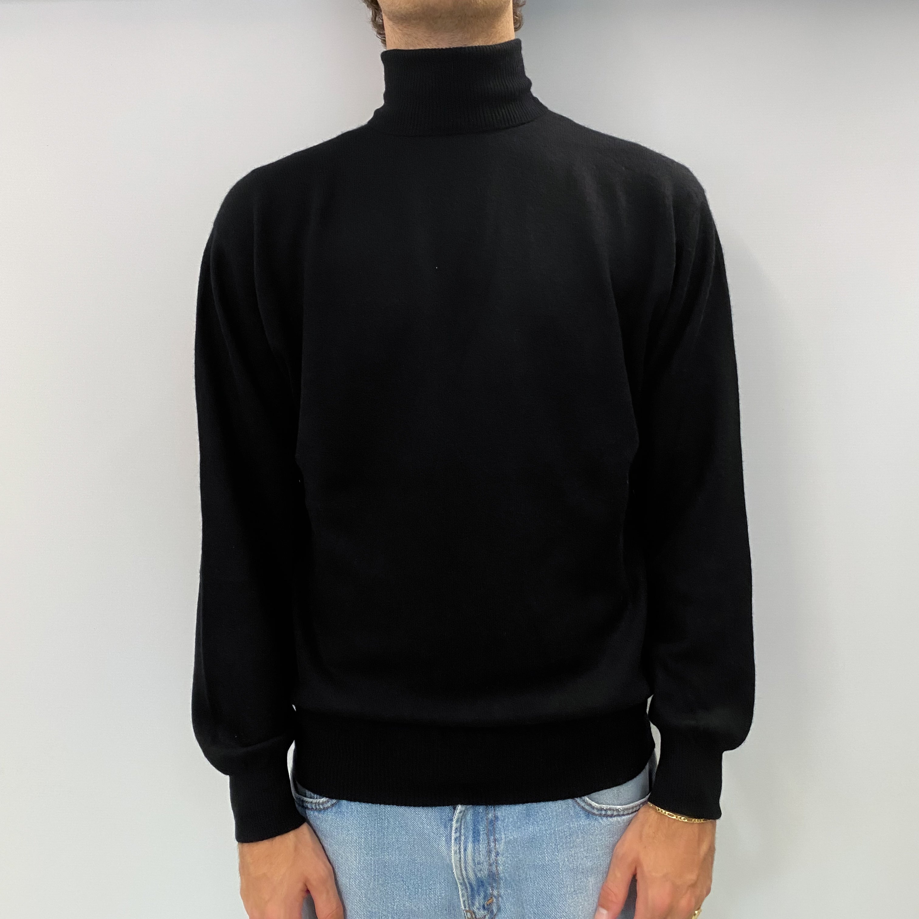 Men's Black Cashmere Polo Neck Jumper Large