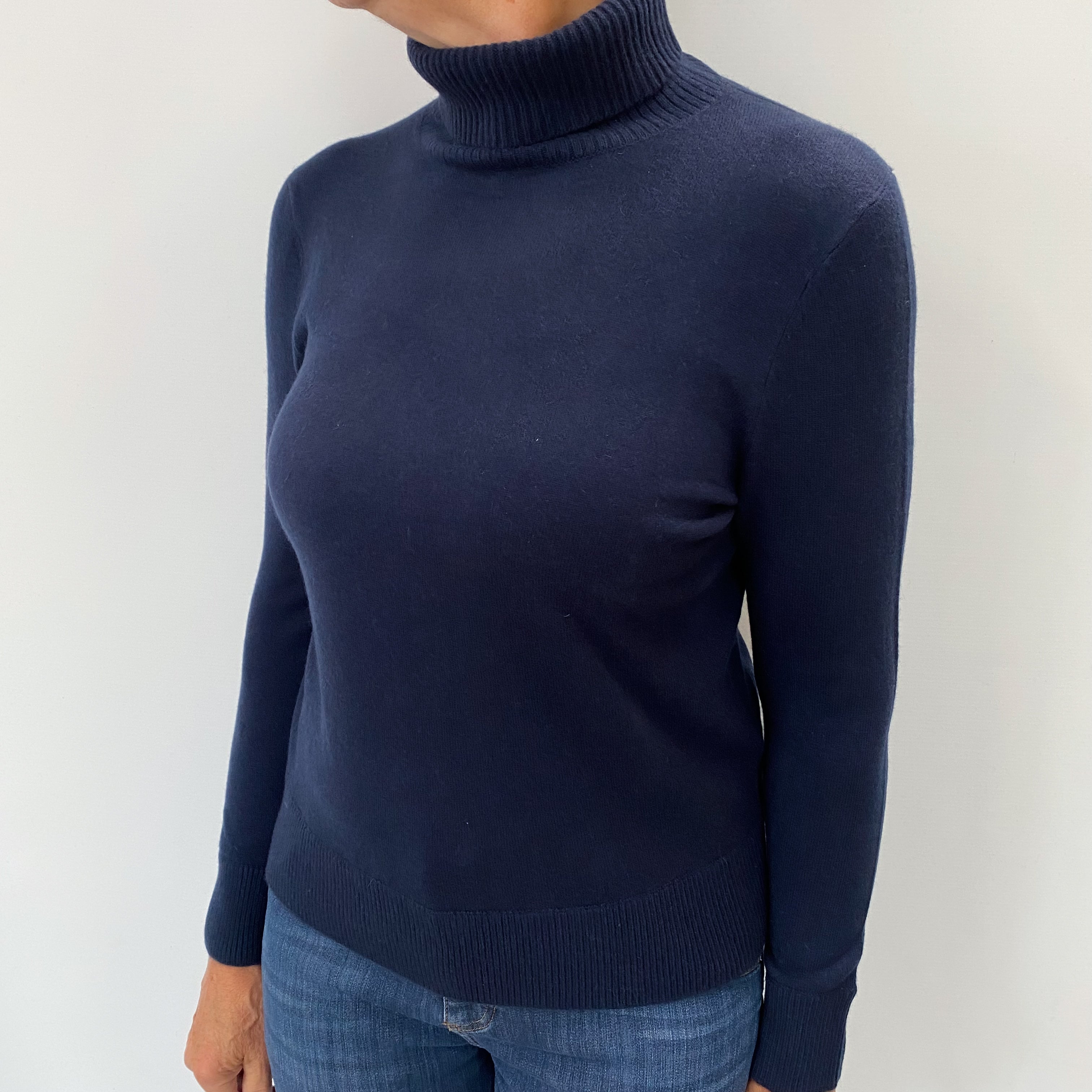 Brand New Navy Cashmere Polo Neck Jumper Medium