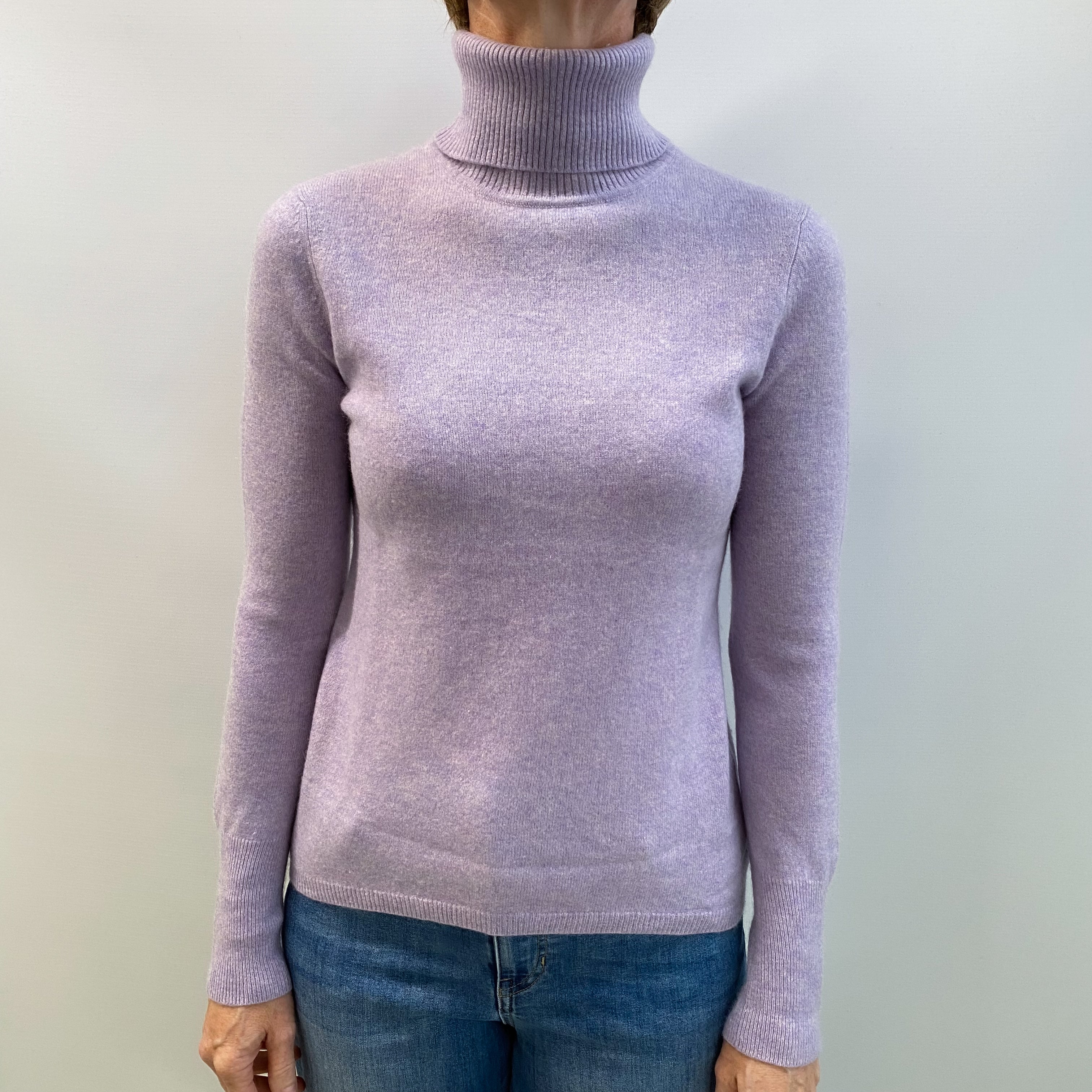 Lavender Purple Cashmere Polo Neck Jumper Small