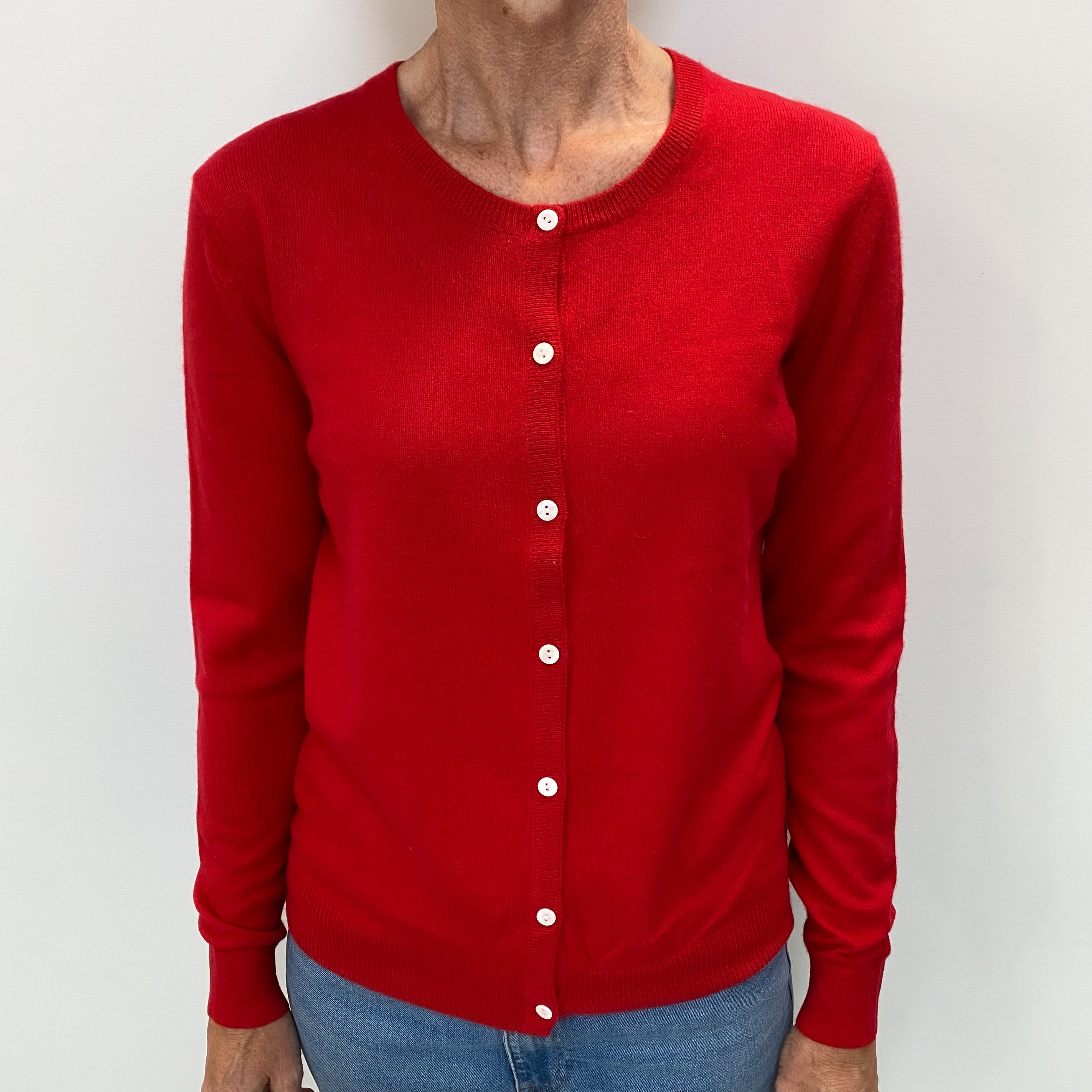 Scarlet Red Cashmere Crew Cardigan Small