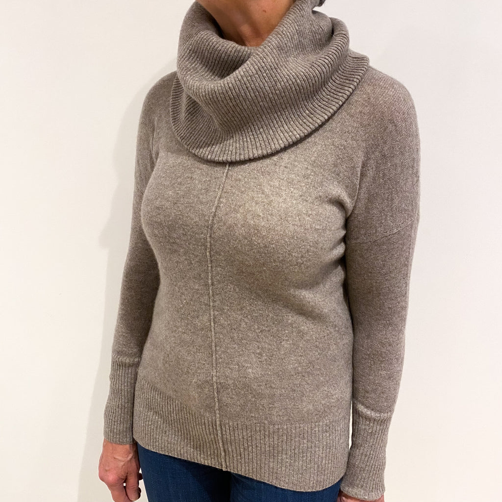 Mink Brown Cashmere Cowl Neck Jumper Medium