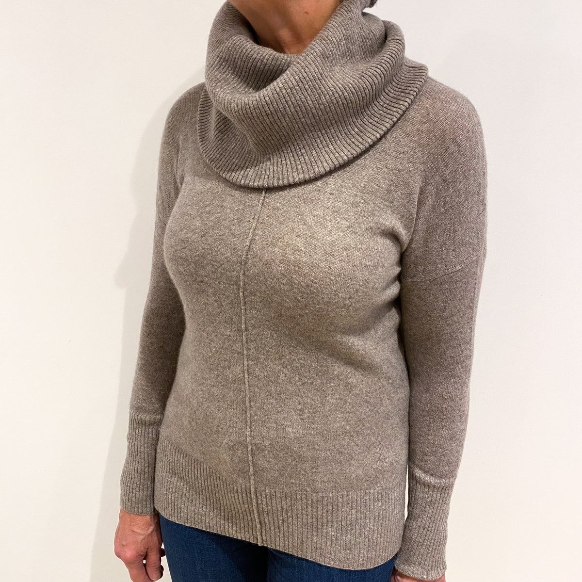 Mink Brown Cashmere Cowl Neck Jumper Medium
