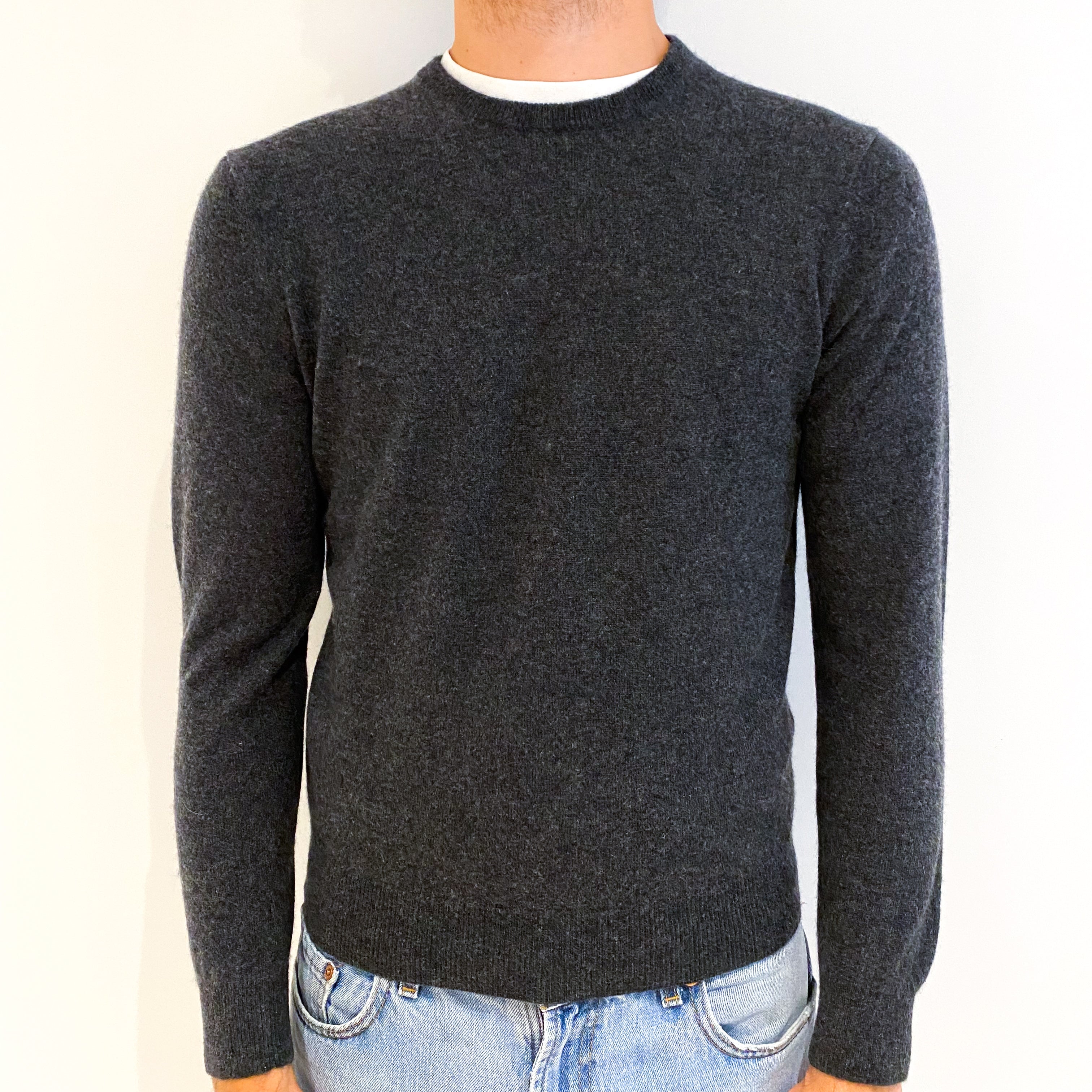 Men's Charcoal Grey Cashmere Crew Neck Jumper Medium