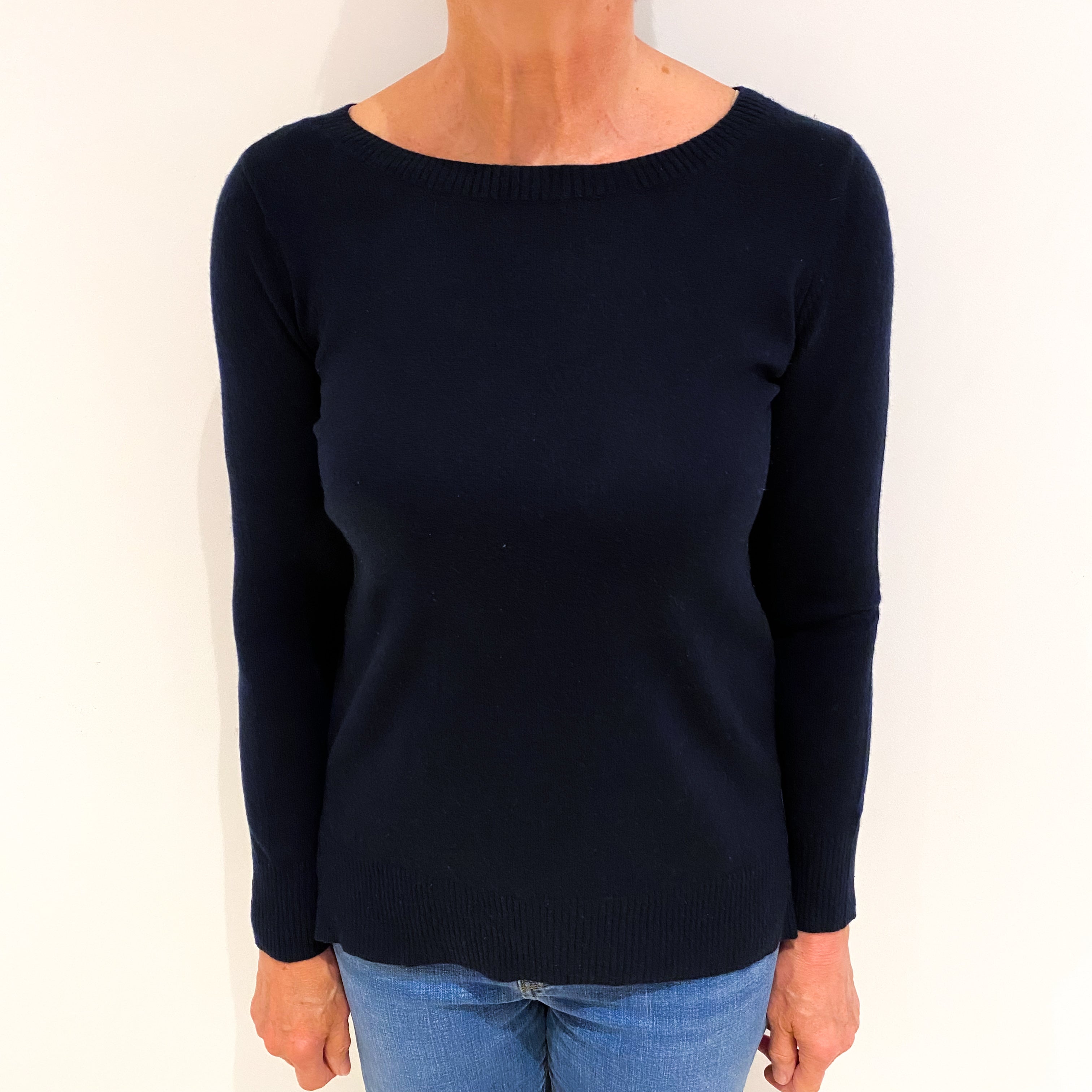 Navy Blue Cashmere Wide Crew Neck Jumper Medium