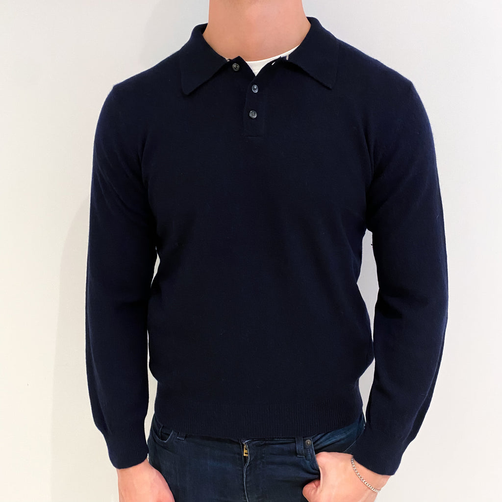 Men's Navy Blue Cashmere V Neck Jumper XL