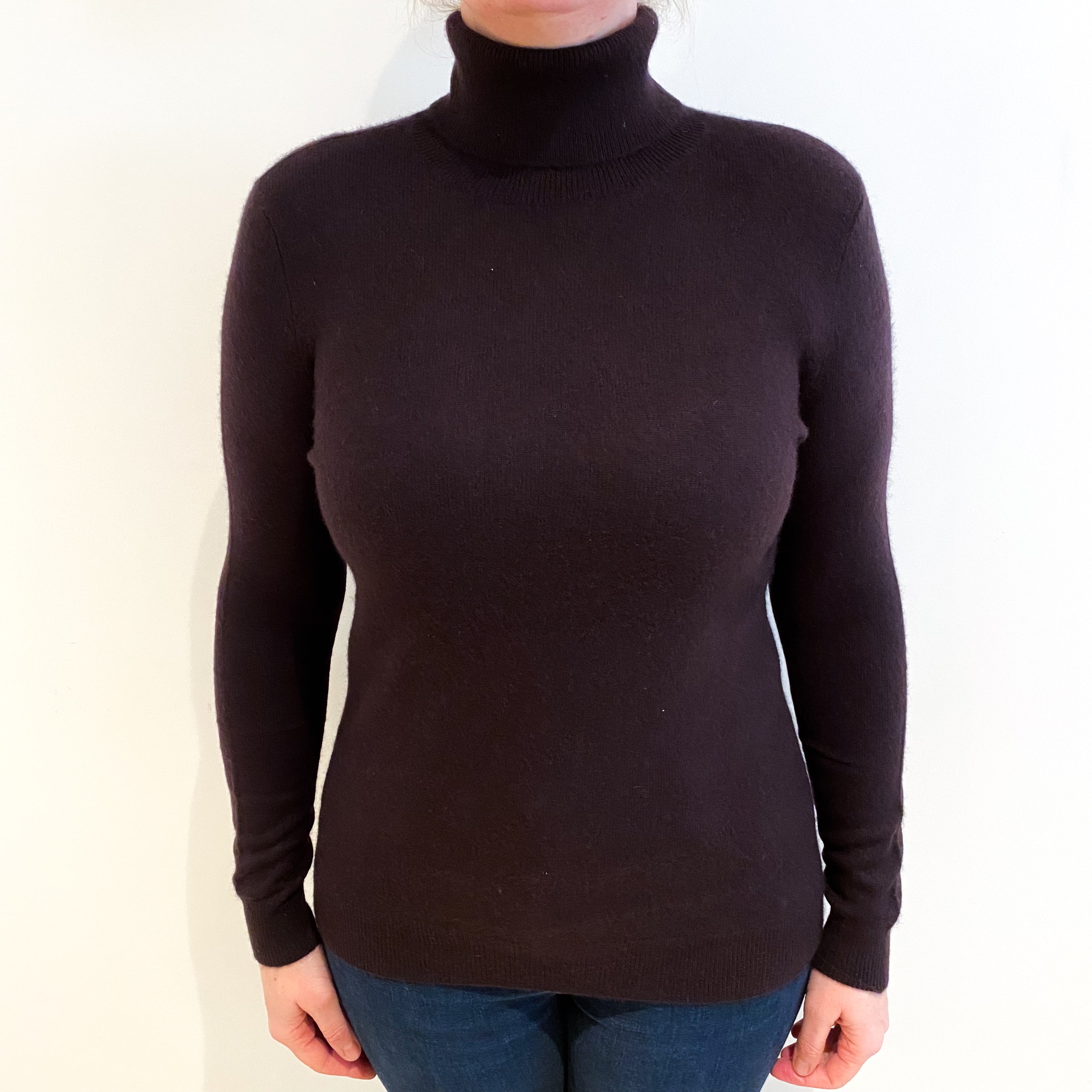 Chocolate Brown Cashmere Polo Neck Jumper Large