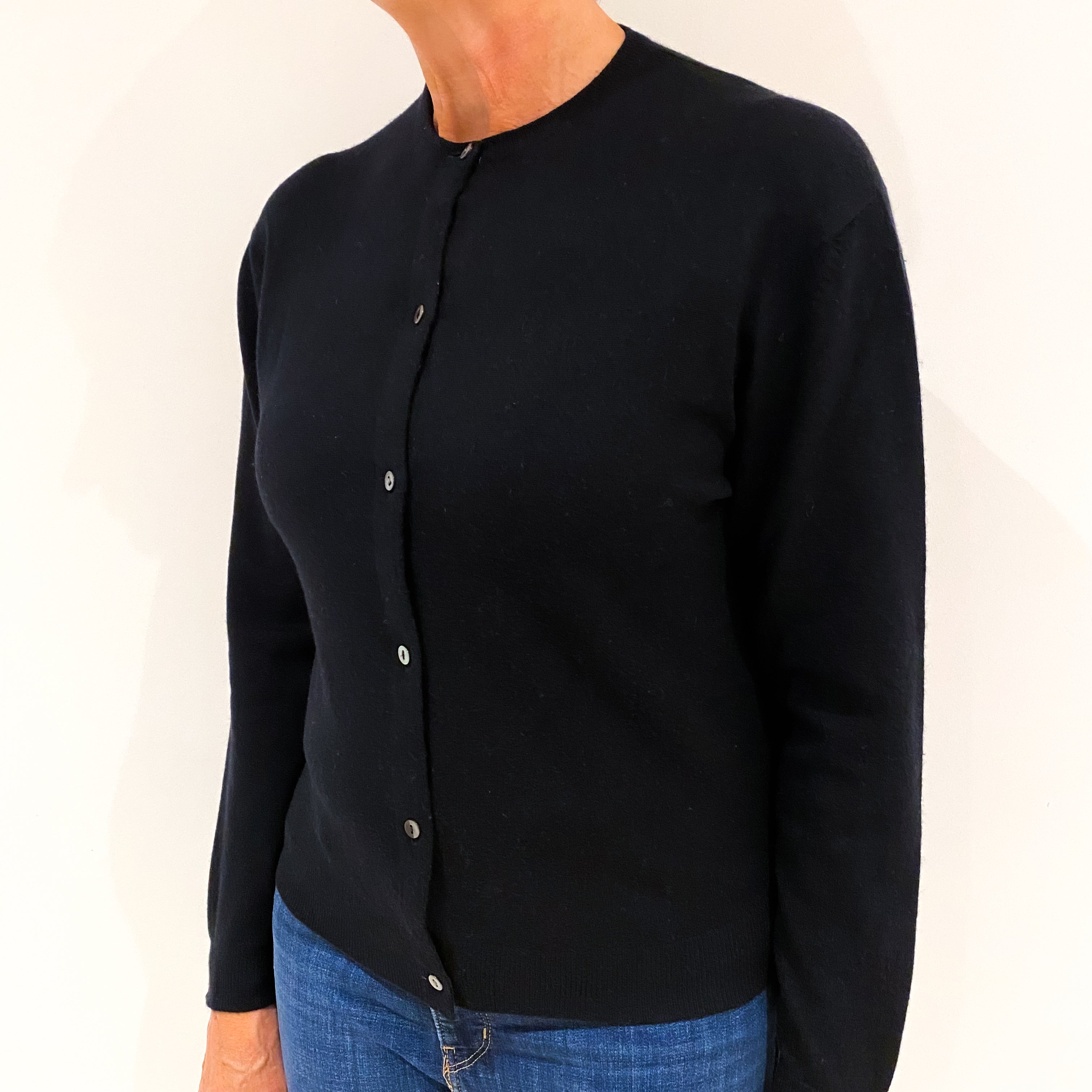 Black Cashmere Crew Neck Cardigan Medium