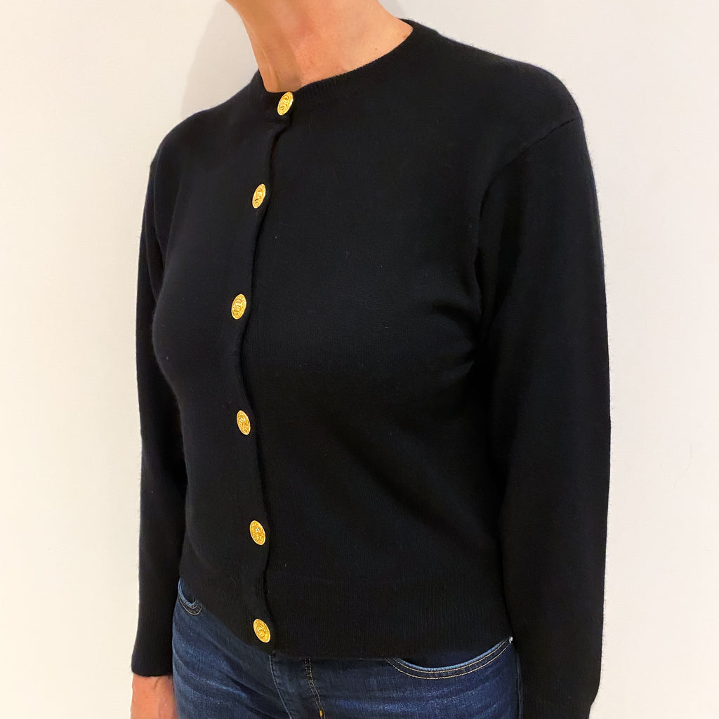 Black Cashmere Crew Neck Cardigan Medium