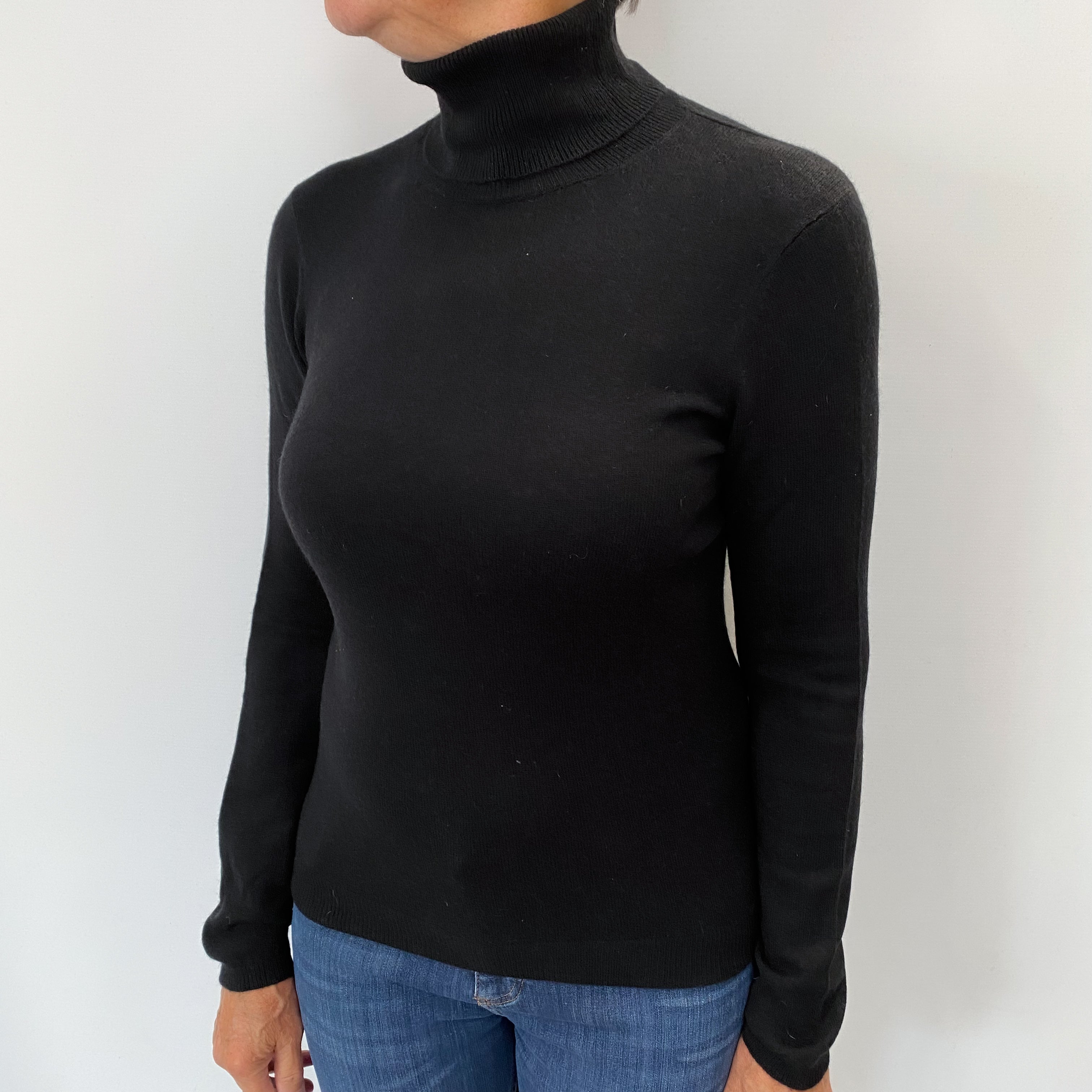 Black Cashmere Polo Neck Jumper Medium