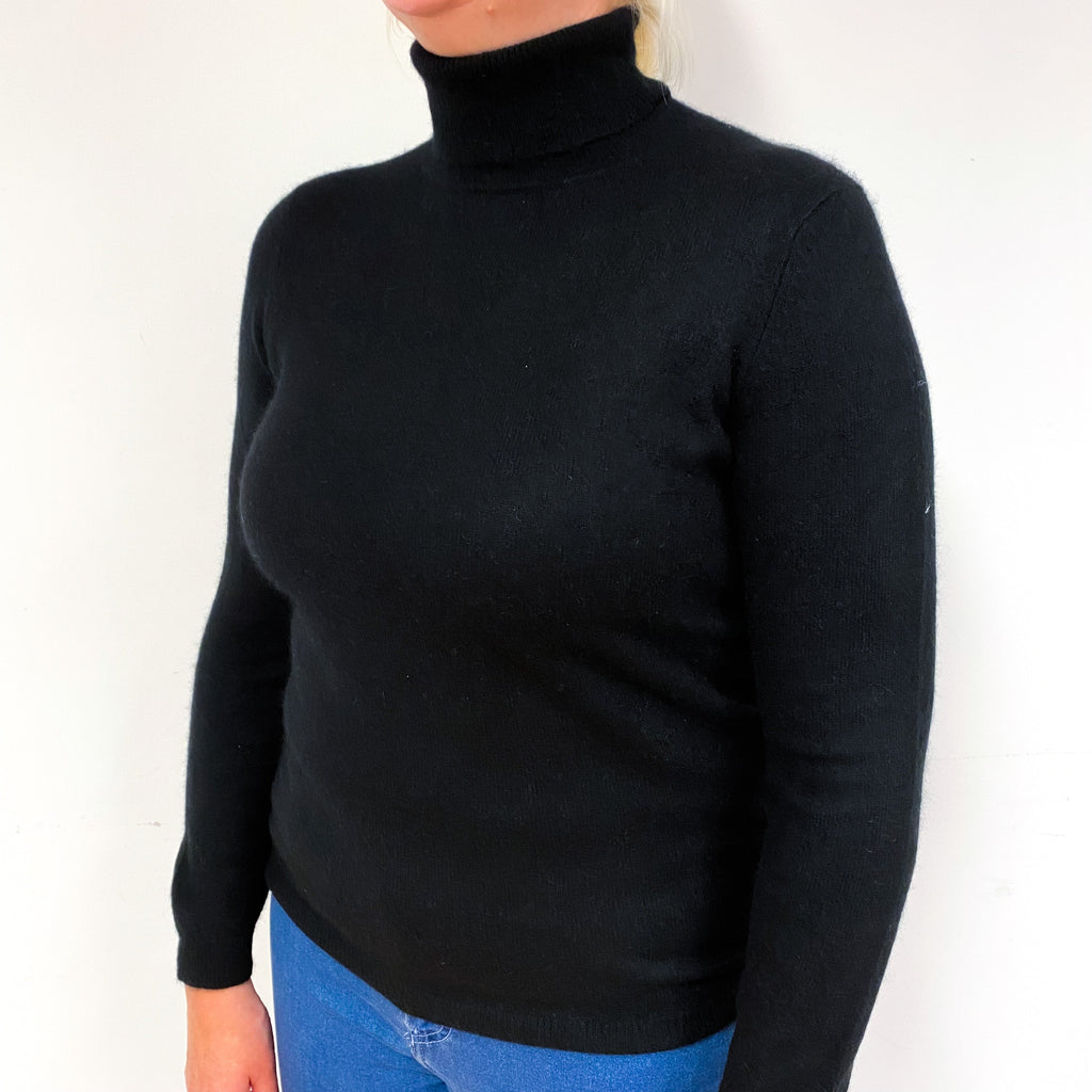 Black Cashmere Polo Neck Jumper Large